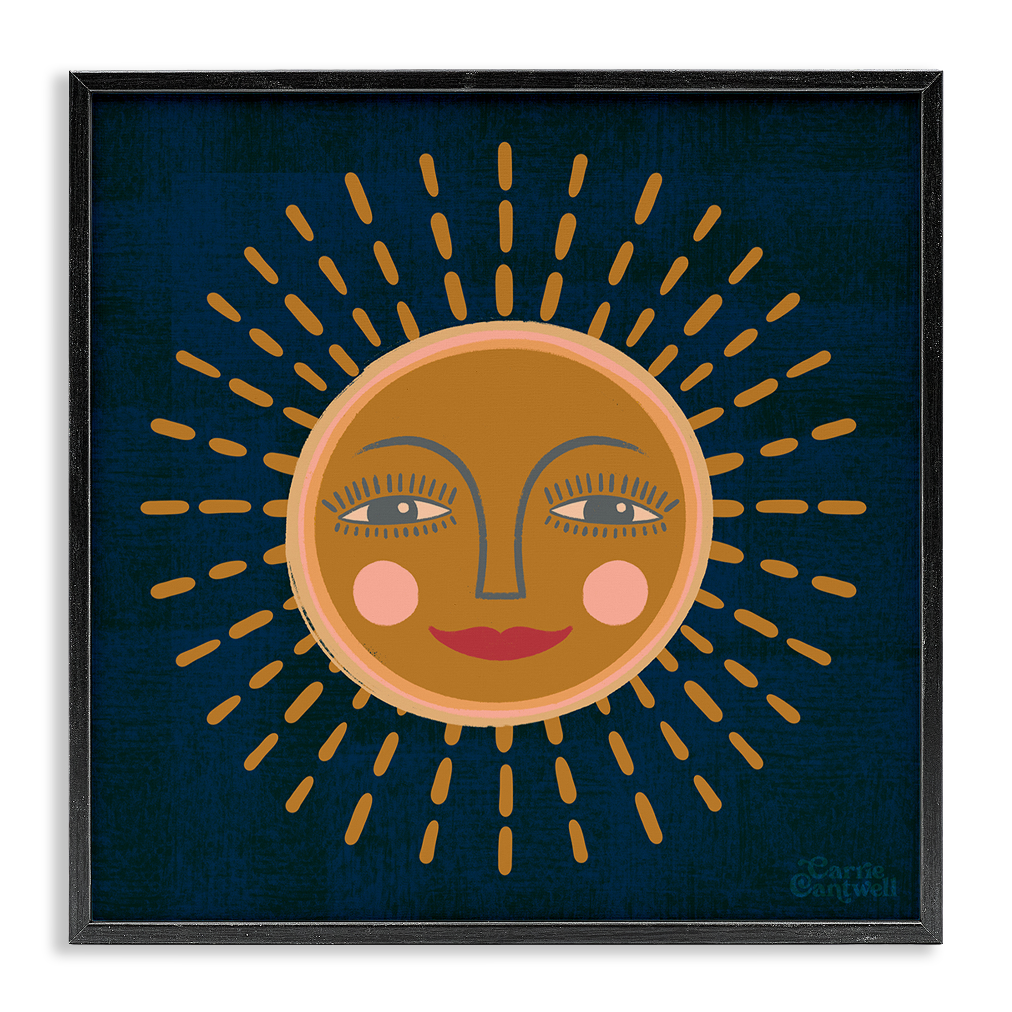 Stupell Industries Boho Smile Sun Landscape & Nature Painting Black Framed Art Print Wall Art, 17 x 17