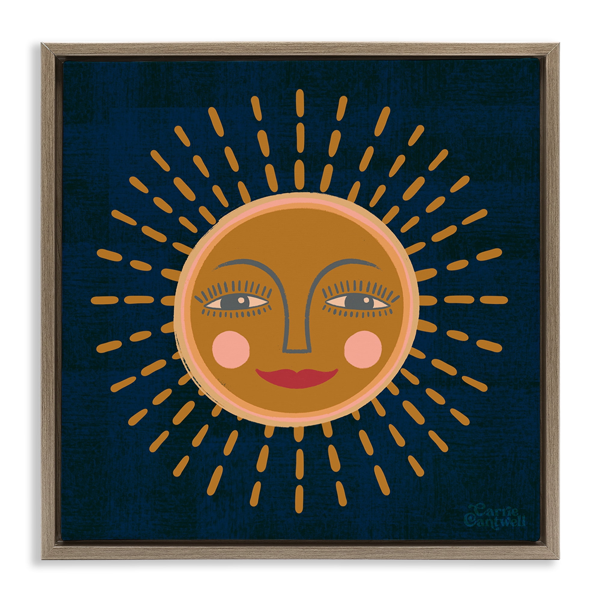 Stupell Industries Boho Smile Sun Landscape & Nature Painting Brown Floater Framed Canvas Art Print Wall Art, 25 x 25