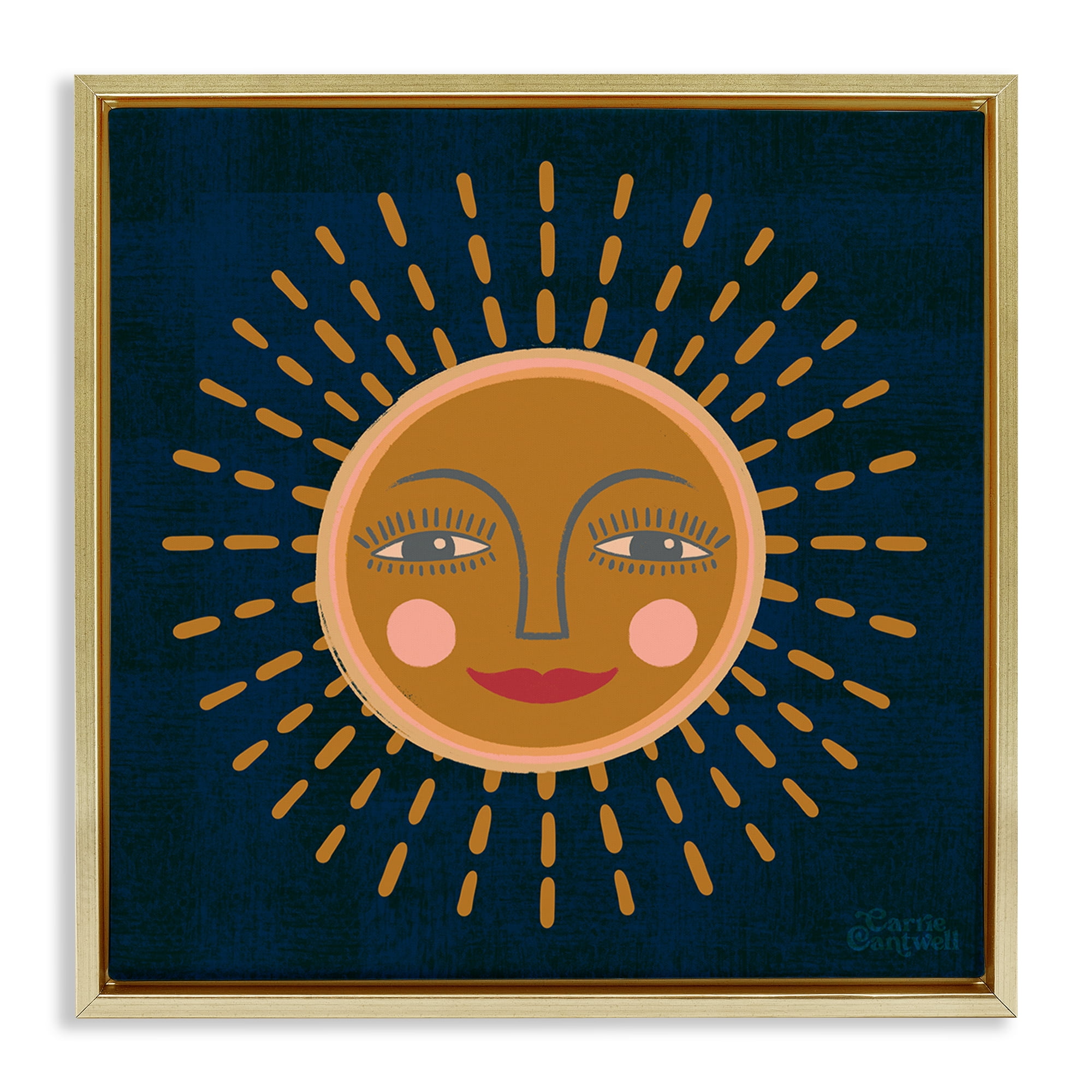 Stupell Industries Boho Smile Sun Landscape & Nature Painting Gold Floater Framed Canvas Art Print Wall Art, 18 x 18