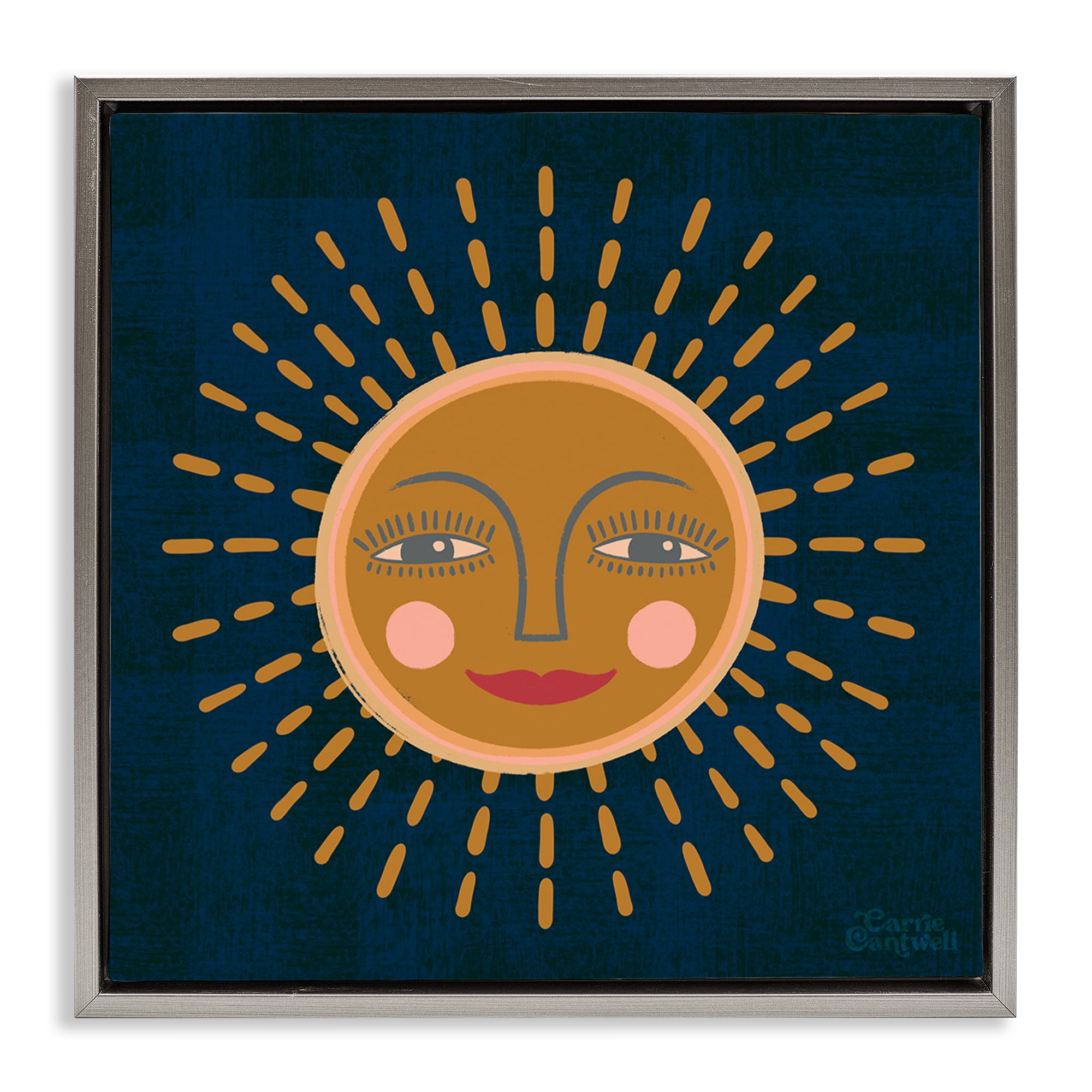 Stupell Industries Boho Smile Sun Landscape & Nature Painting Gray Floater Framed Canvas Art Print Wall Art, 25 x 25