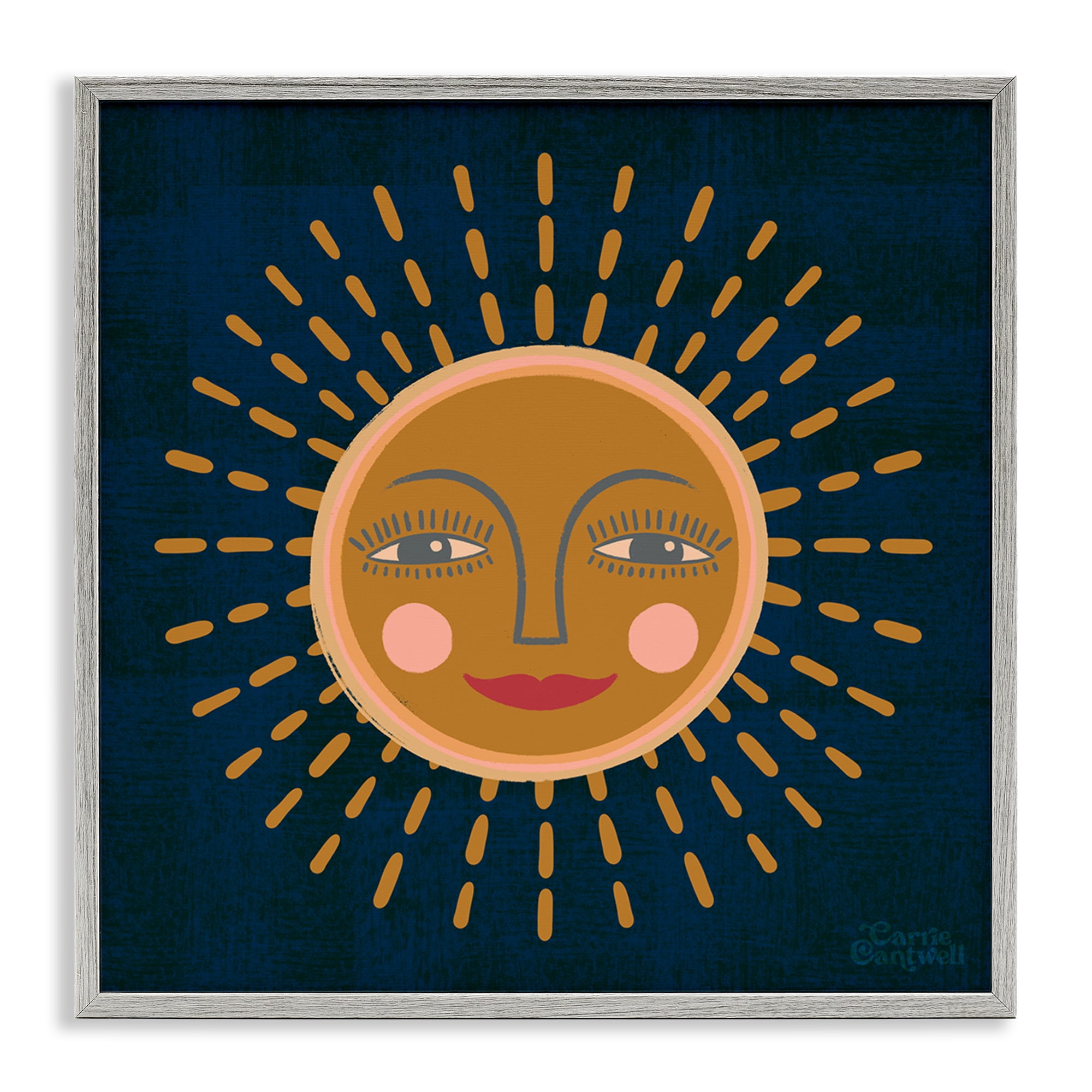 Stupell Industries Boho Smile Sun Landscape & Nature Painting Gray Framed Art Print Wall Art, 24 x 24