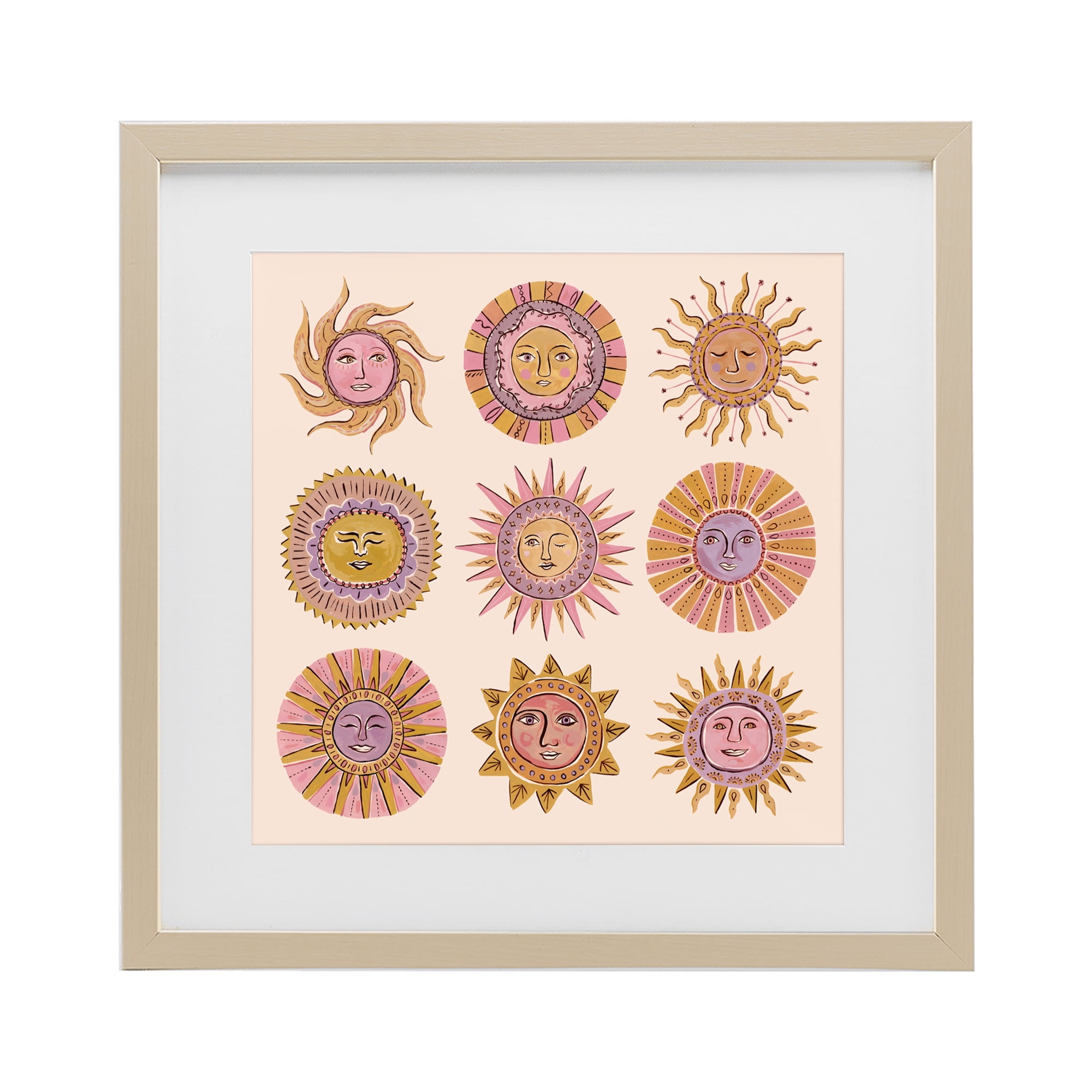Stupell Industries Boho Solar Faces Birch Framed Print Under Glass, design by Two If By Sea Studios