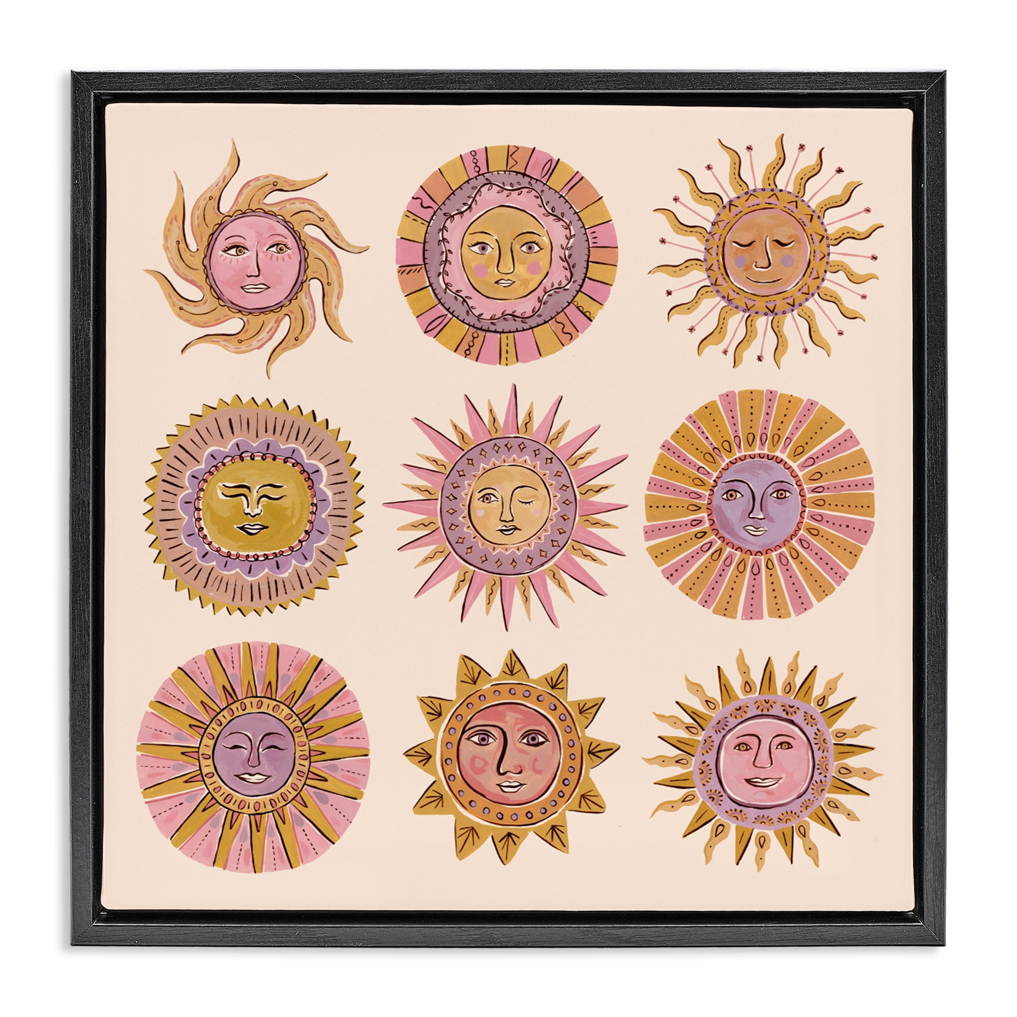 Stupell Industries Boho Solar Faces Black Framed Floater Canvas Wall Art, design by Two If By Sea Studios