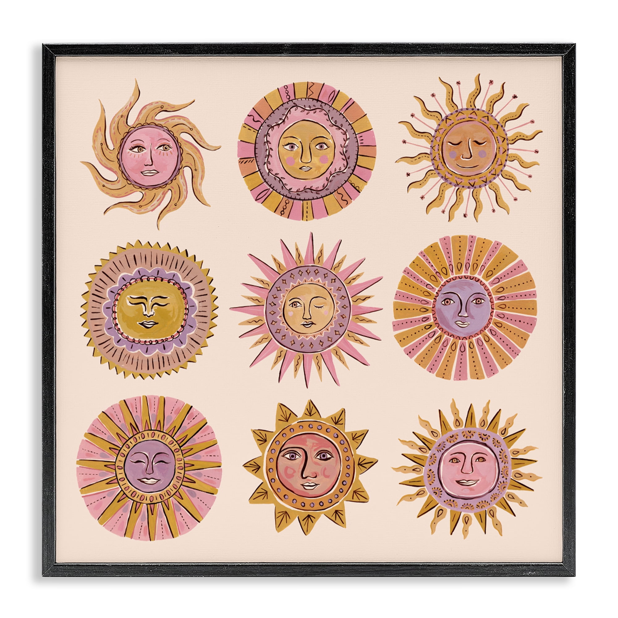Stupell Industries Boho Solar Faces Black Framed Giclee Art, design by Two If By Sea Studios