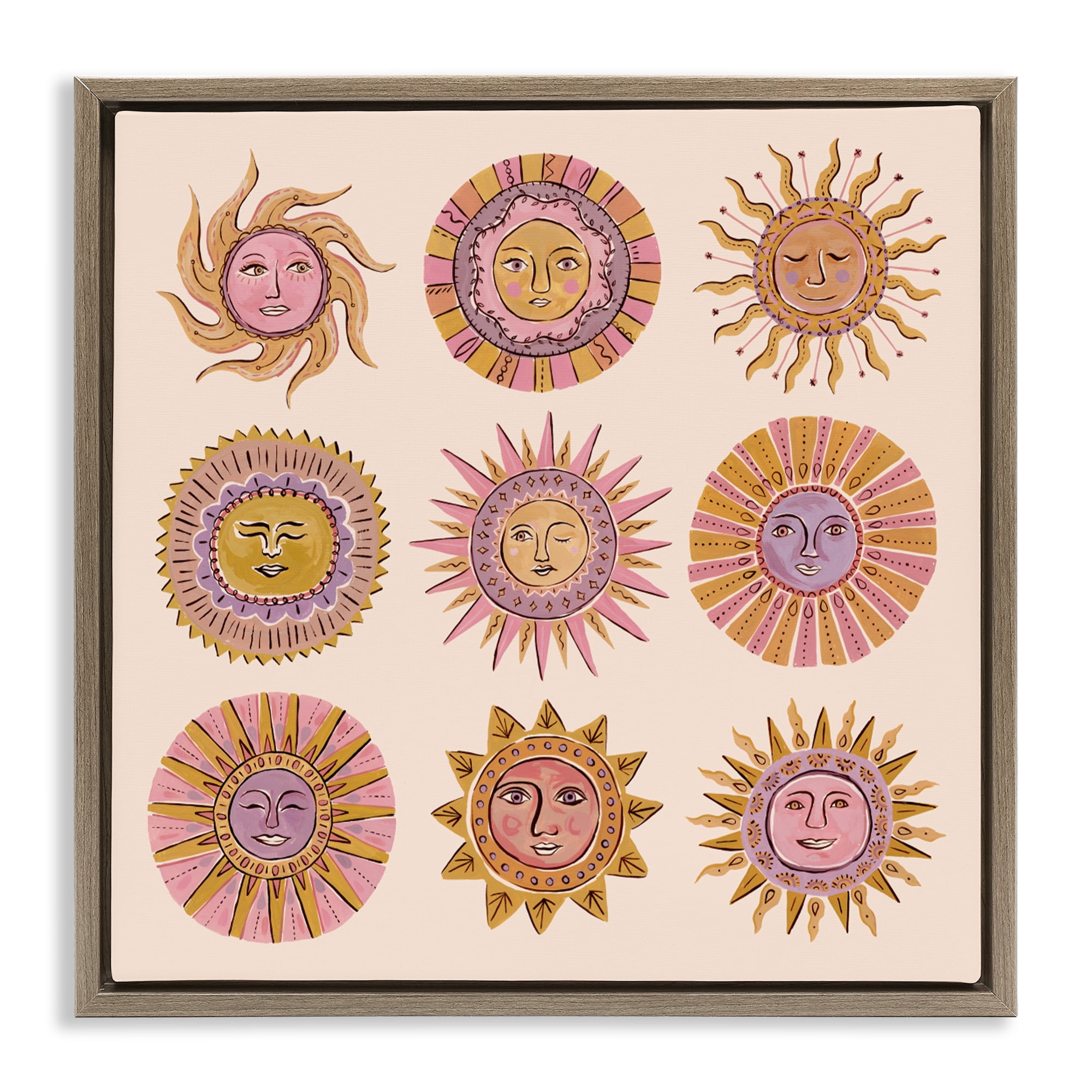 Stupell Industries Boho Solar Faces Brown Framed Floater Canvas Wall Art, design by Two If By Sea Studios