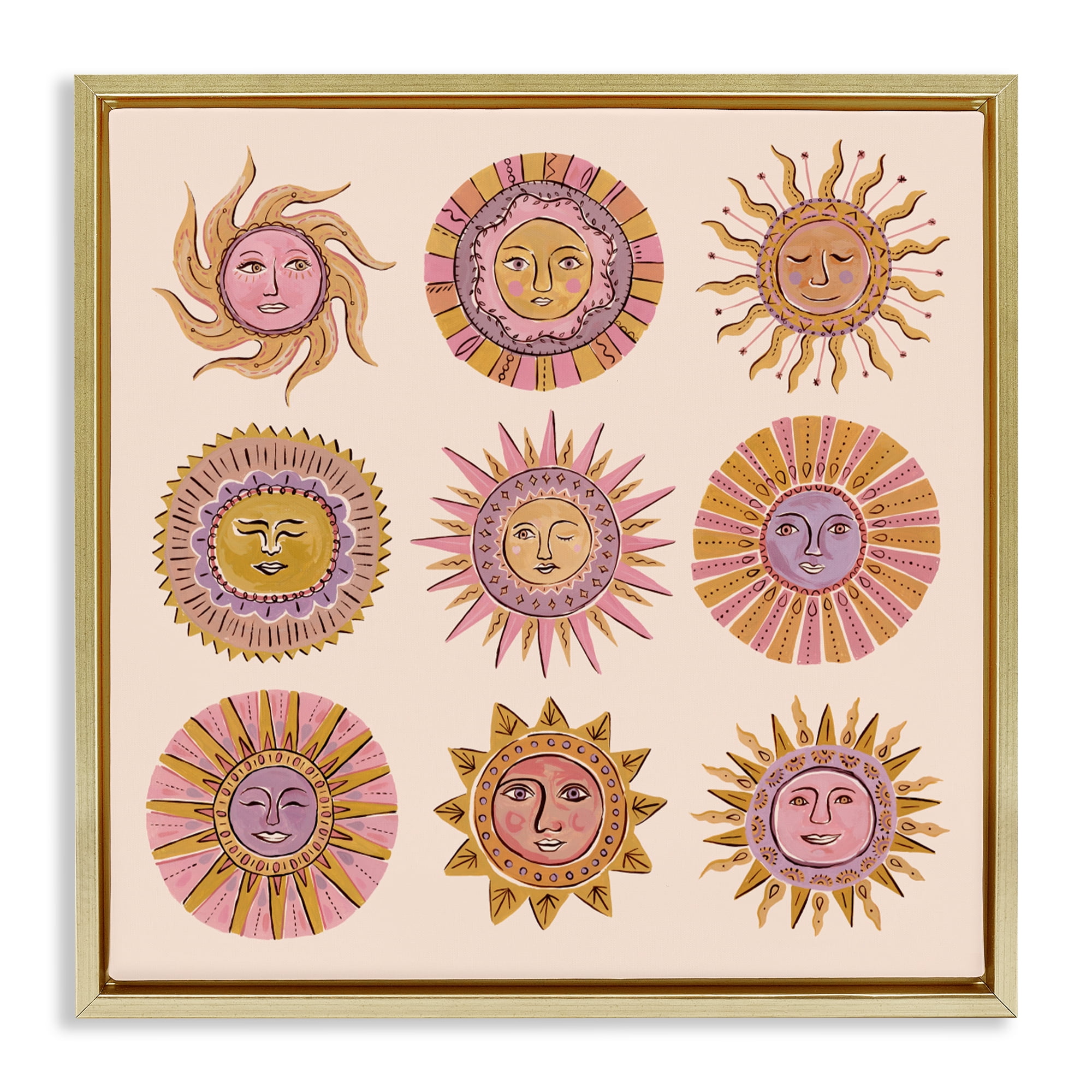 Stupell Industries Boho Solar Faces Gold Framed Floater Canvas Wall Art, design by Two If By Sea Studios