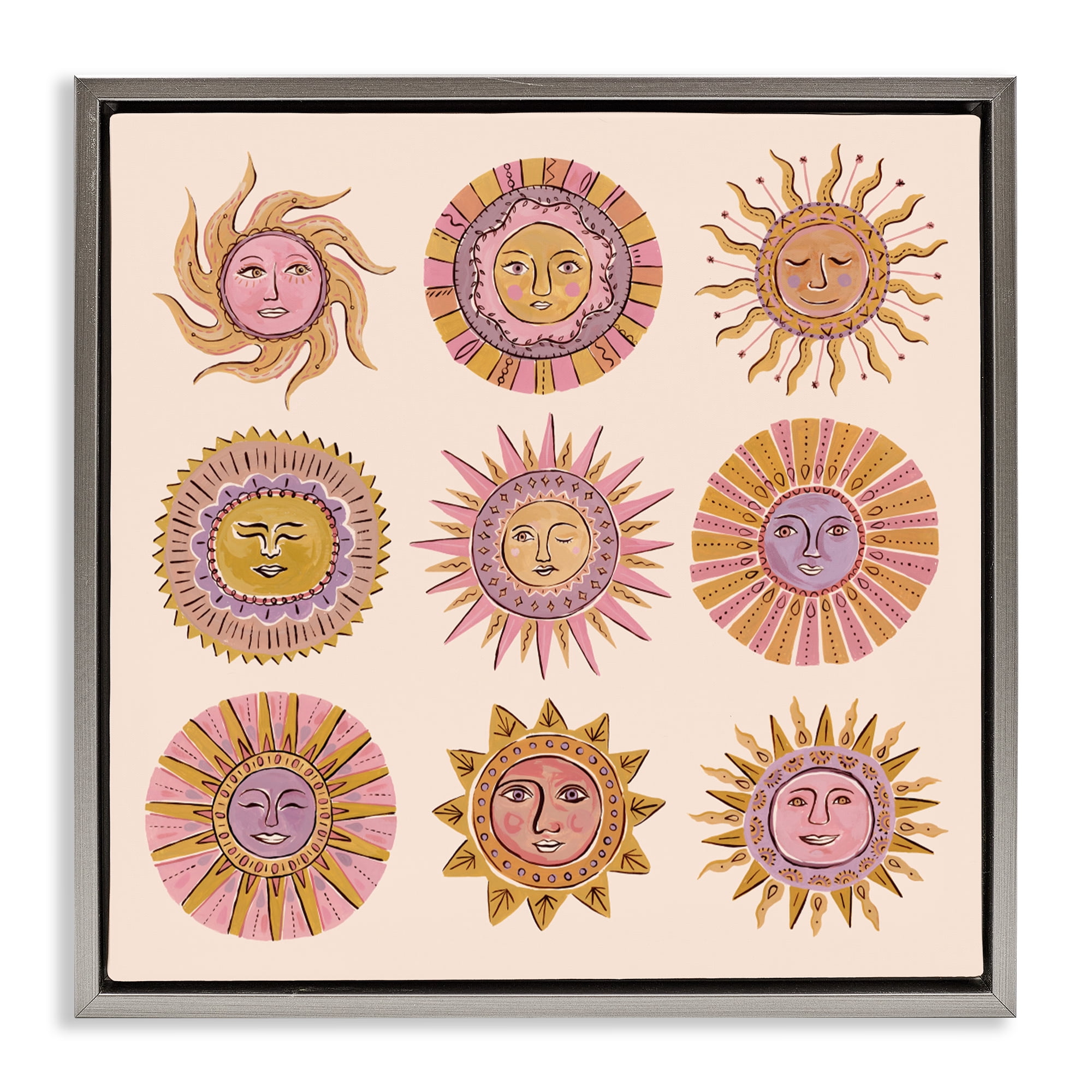 Stupell Industries Boho Solar Faces Gray Framed Floater Canvas Wall Art, design by Two If By Sea Studios