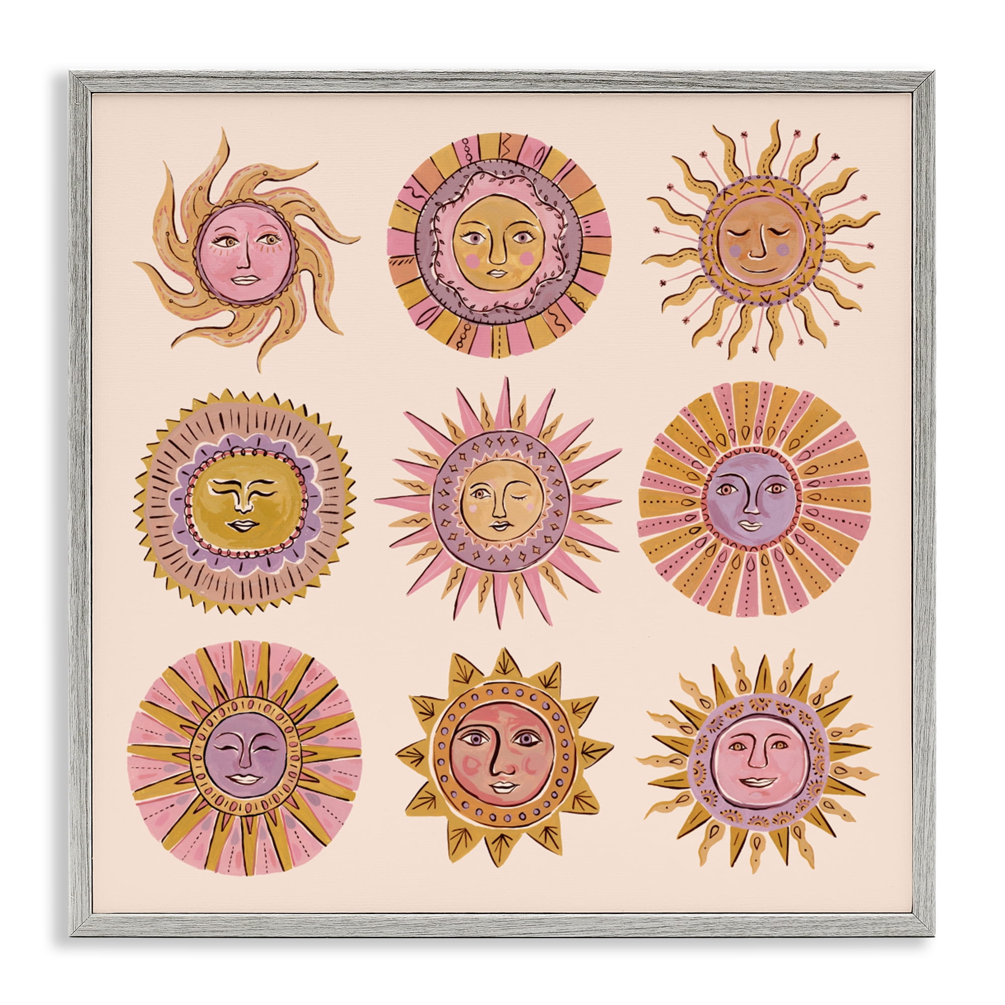Stupell Industries Boho Solar Faces Gray Framed Giclee Art, design by Two If By Sea Studios