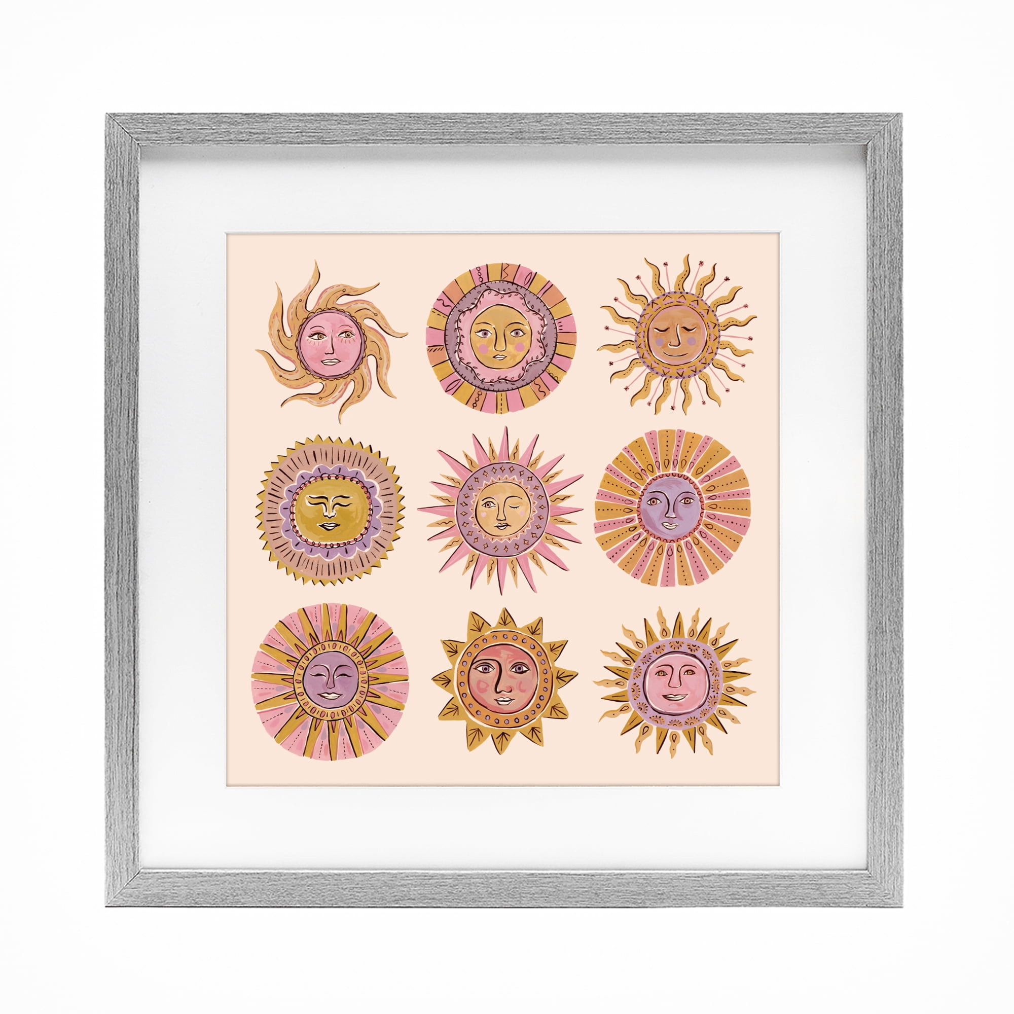 Stupell Industries Boho Solar Faces Gray Framed Print Under Glass, design by Two If By Sea Studios