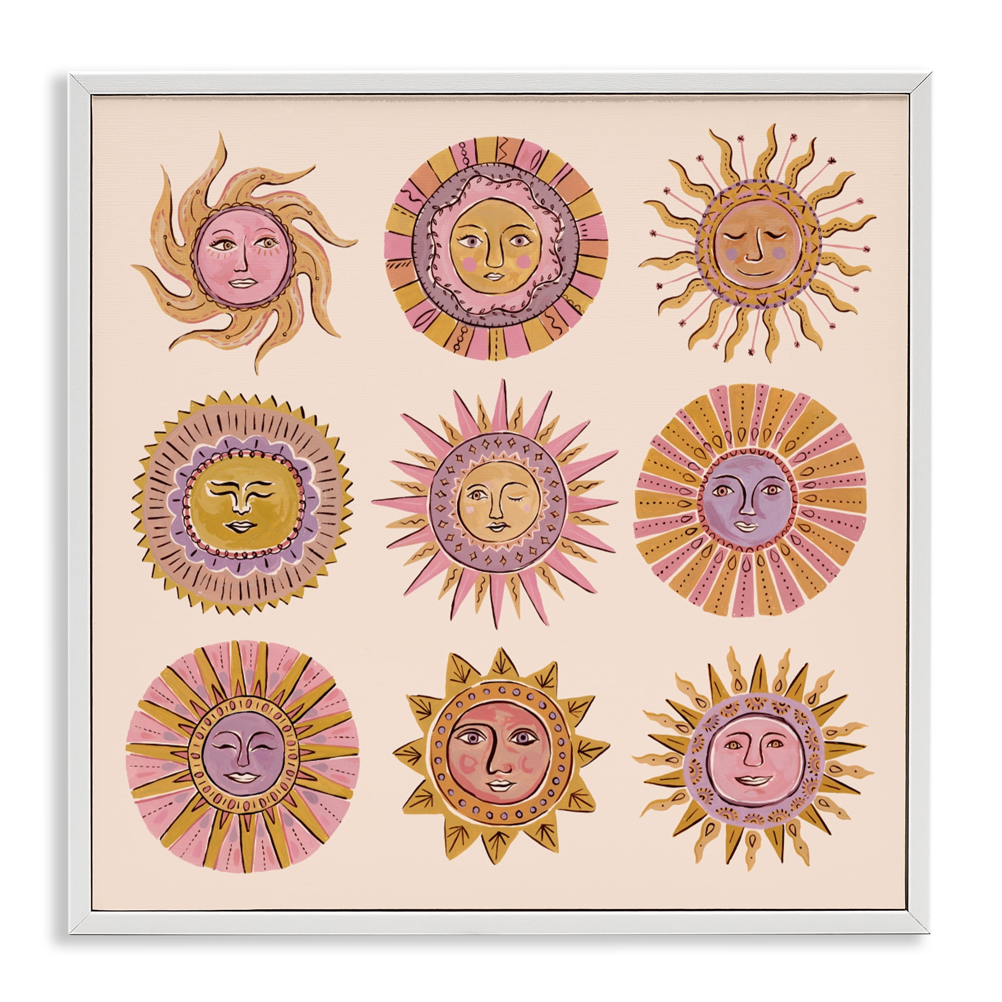 Stupell Industries Boho Solar Faces White Framed Giclee Art, design by Two If By Sea Studios