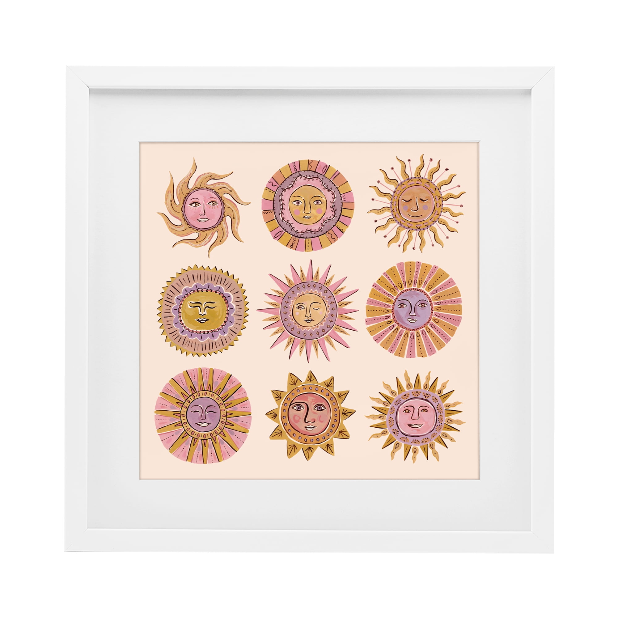 Stupell Industries Boho Solar Faces White Framed Print Under Glass, design by Two If By Sea Studios