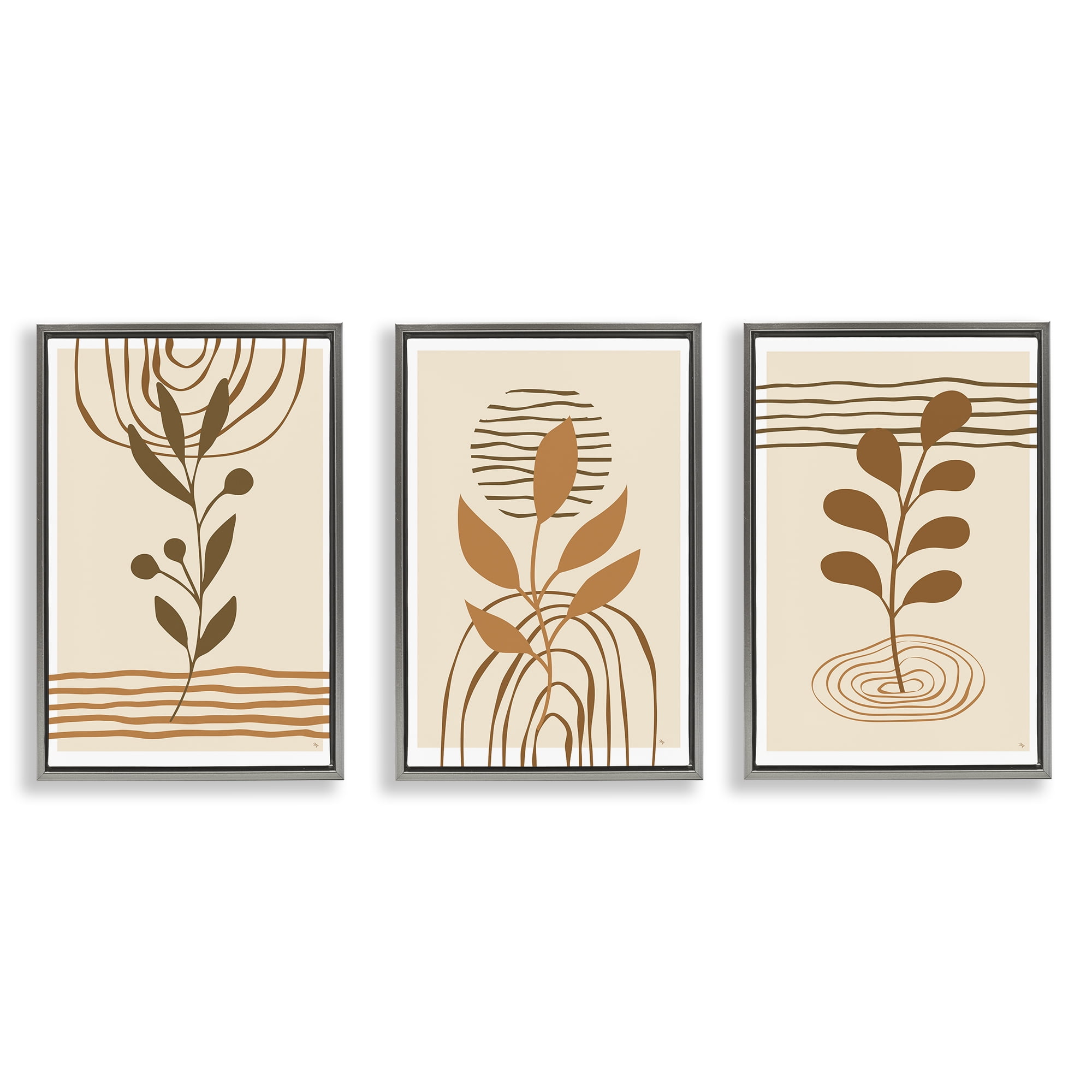 Stupell Industries Boho Sprigs & Line Patterns Plants & Flowers Painting Gray Floater Framed Canvas Art Print Wall Art, 17 x 25, Set of 3