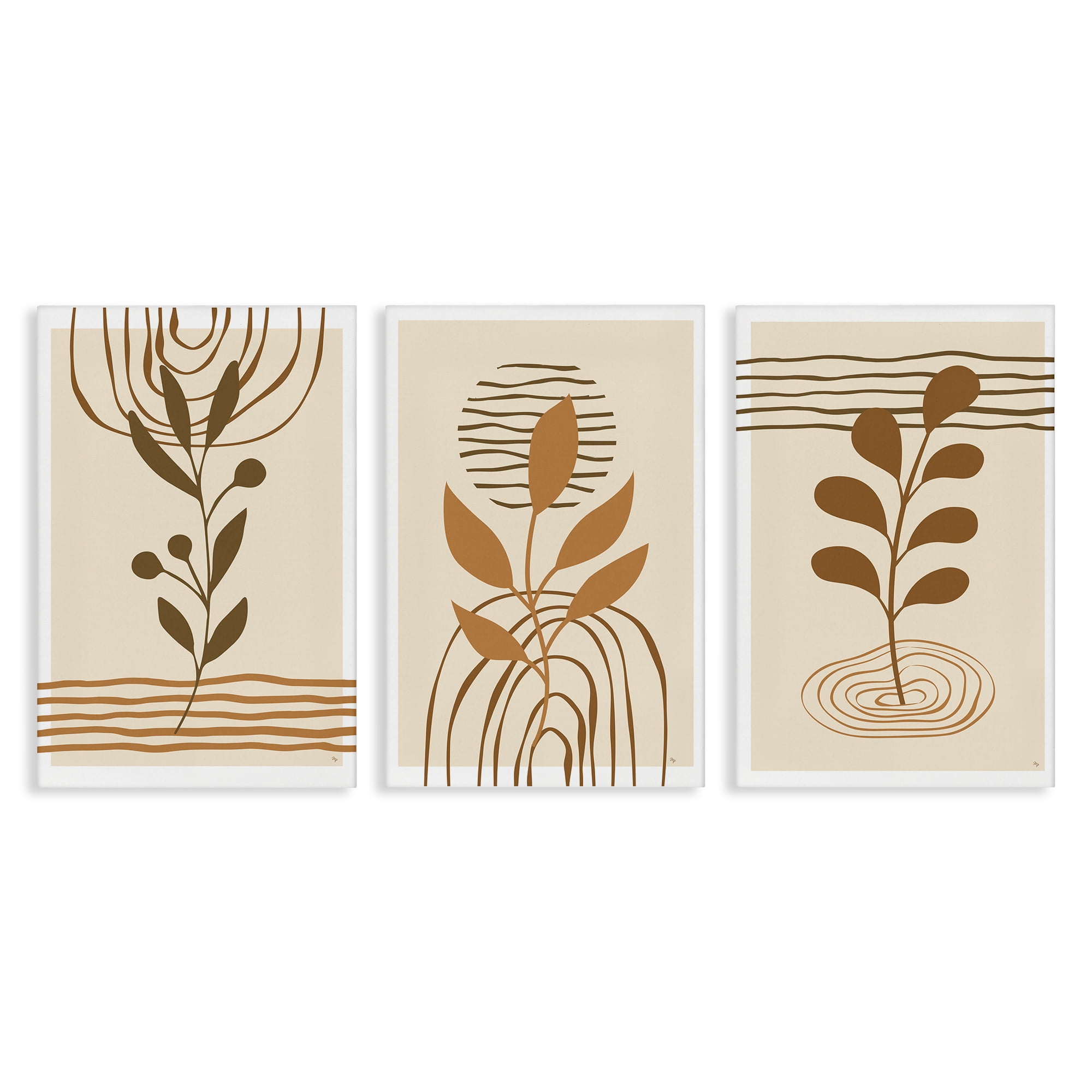 Stupell Industries Boho Sprigs & Line Patterns Plants & Flowers Painting Wrapped Canvas Art Print Wall Art, 24 x 36, Set of 3