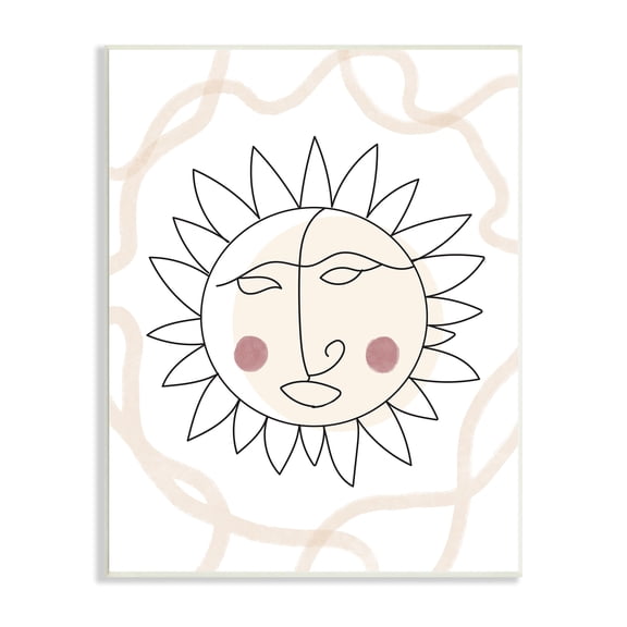Stupell Industries Boho Sun Line Drawing Solar Rays Squiggle Wood Wall Art, 10 x 15, Design by Lil' Rue