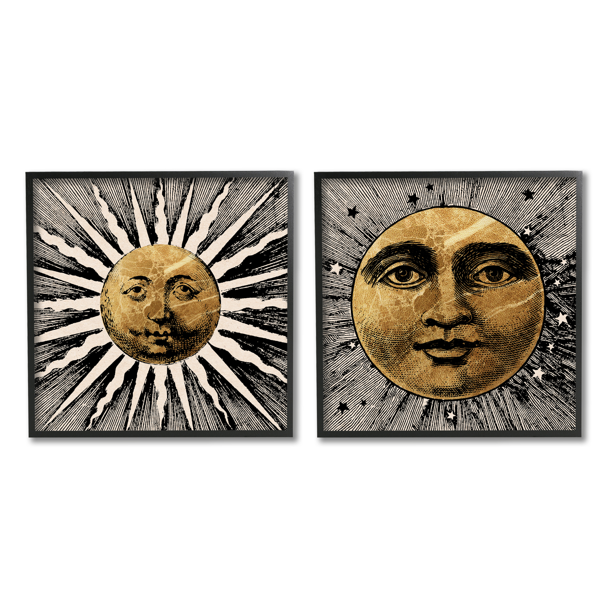 Stupell Industries Boho Sun & Moon Landscape Painting Black Framed Art Print Wall Art, 24 x 24