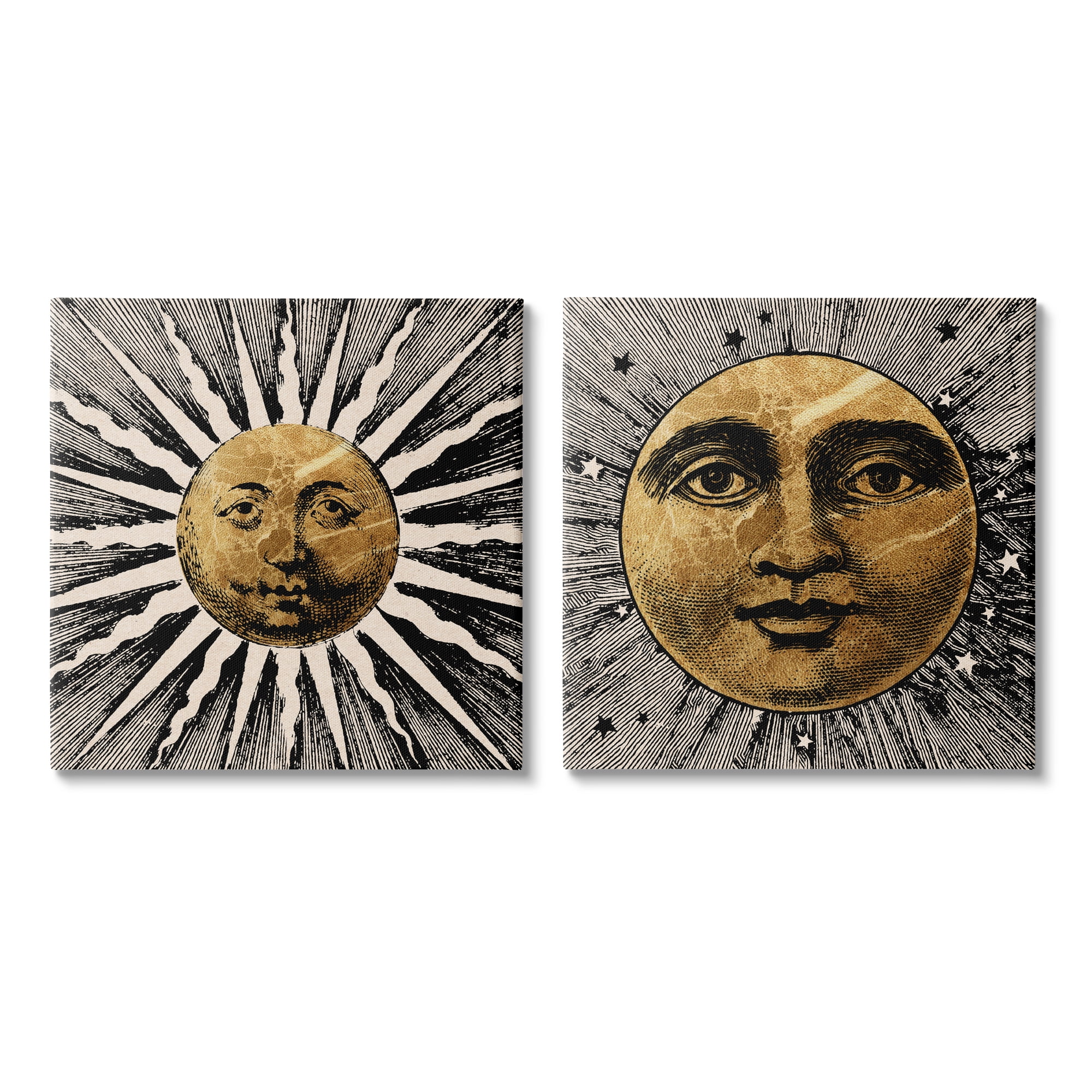 Stupell Industries Boho Sun & Moon Landscape Painting Gallery Wrapped Canvas Art Print Wall Art, 17 x 17, Set of 2