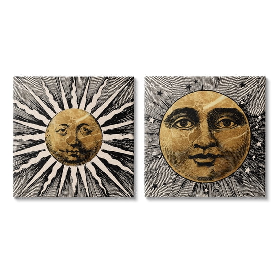 Stupell Industries Boho Sun & Moon Landscape Painting Gallery Wrapped Canvas Art Print Wall Art, 24 x 24, Set of 2