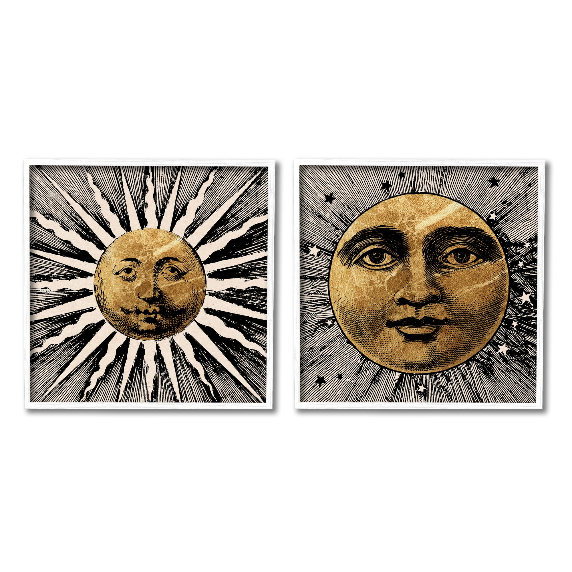 Stupell Industries Boho Sun & Moon Landscape Painting White Framed Art Print Wall Art, 12 x 12