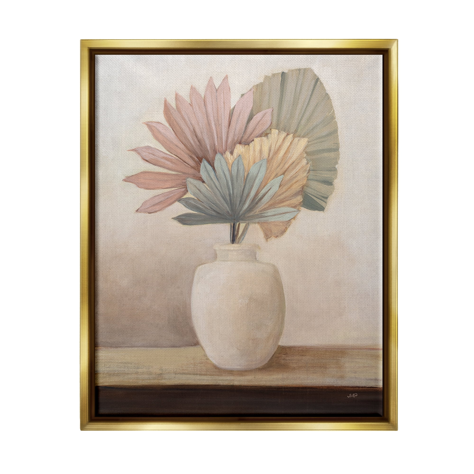 Stupell Industries Boho Sun Palms Botanical & Floral Painting Gold Floater Framed Canvas Art Print Wall Art, 17 x 21