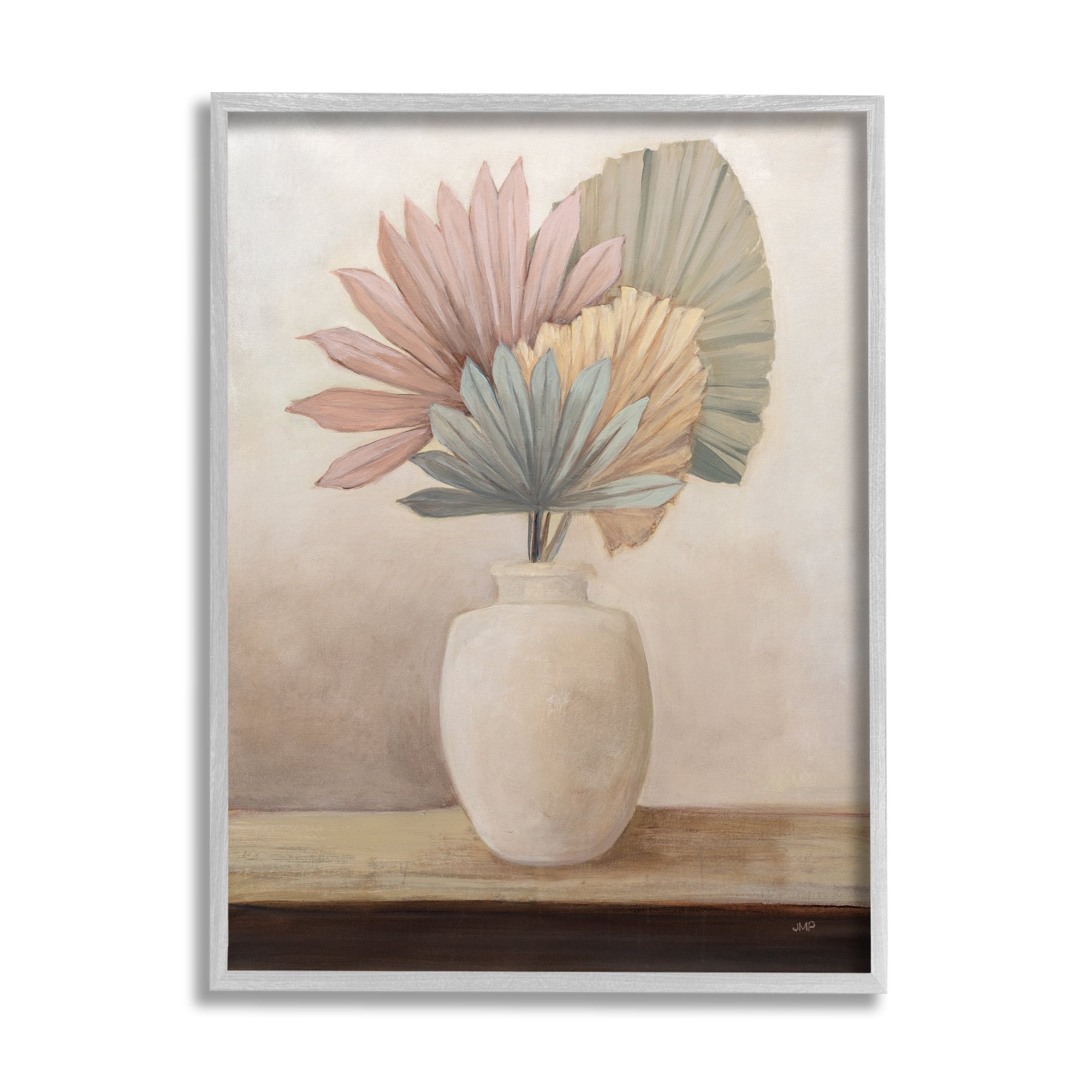 Stupell Industries Boho Sun Palms Botanical & Floral Painting Gray Framed Art Print Wall Art, 16 x 20