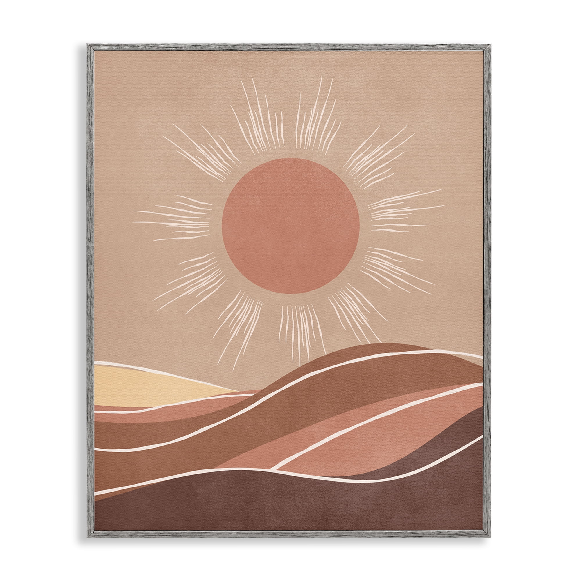 Stupell Industries Boho Sun over Desert Landscape & Nature Painting Gray Framed Art Print Wall Art, 24 x 30