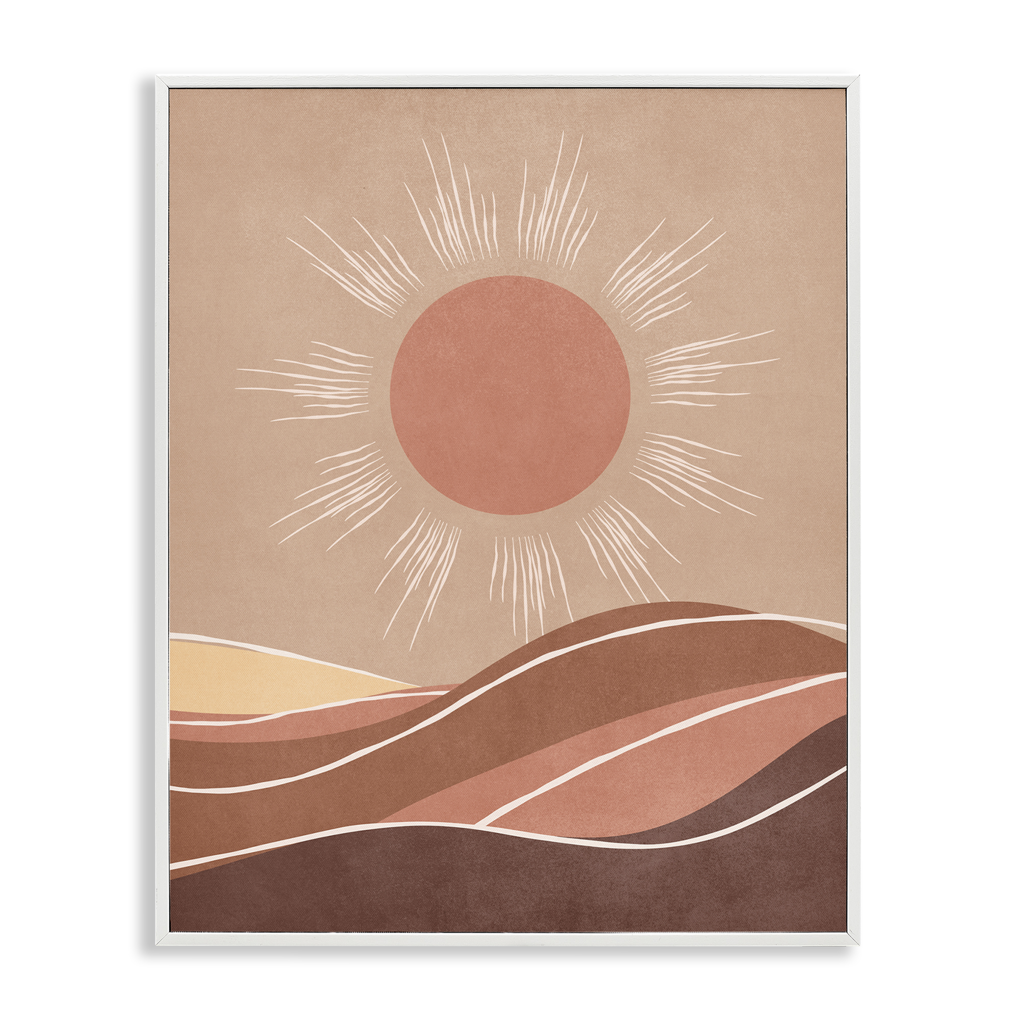 Stupell Industries Boho Sun over Desert Landscape & Nature Painting White Framed Art Print Wall Art, 24 x 30
