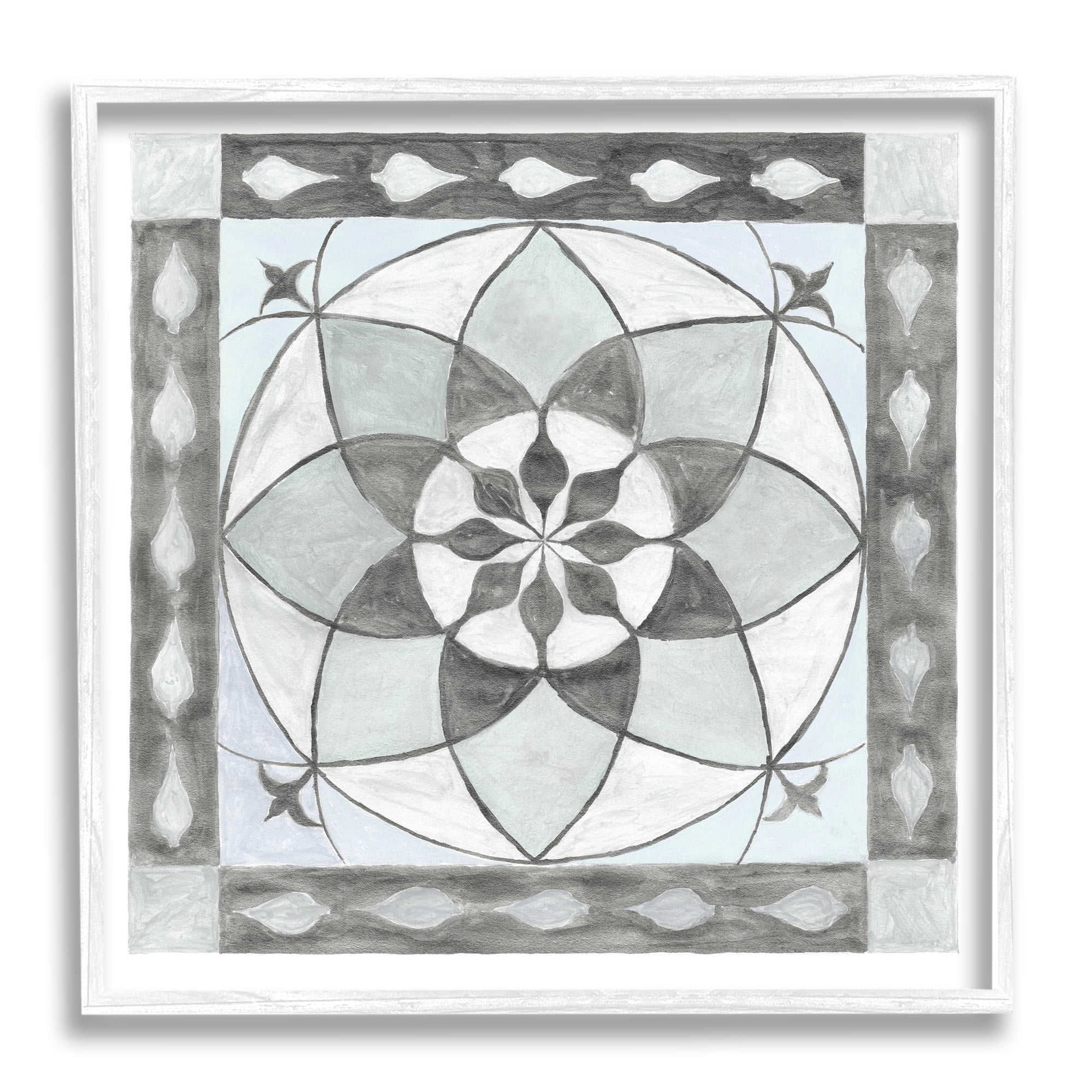 Stupell Industries Boho Symmetrical Geometric Shapes Abstract Painting White Framed Art Print Wall Art