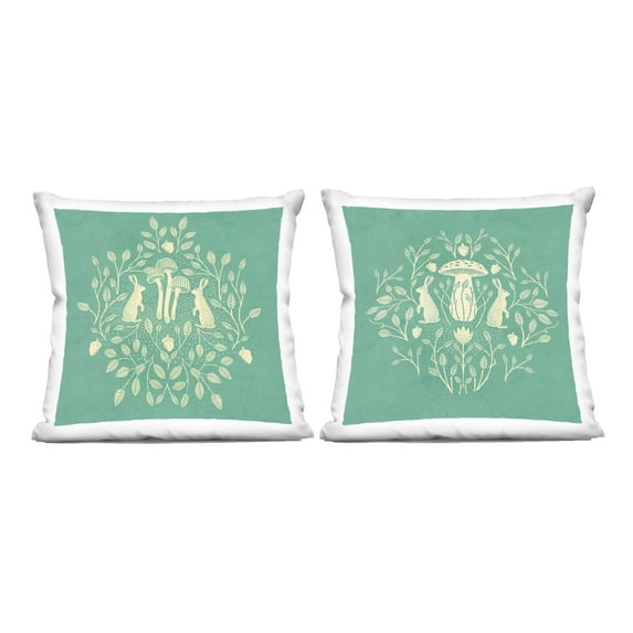 Stupell Industries Boho Symmetrical Rabbits 18" x 18" Animals Floral Print Polyester Decorative Pillow Set, Zip Closure 2 Count