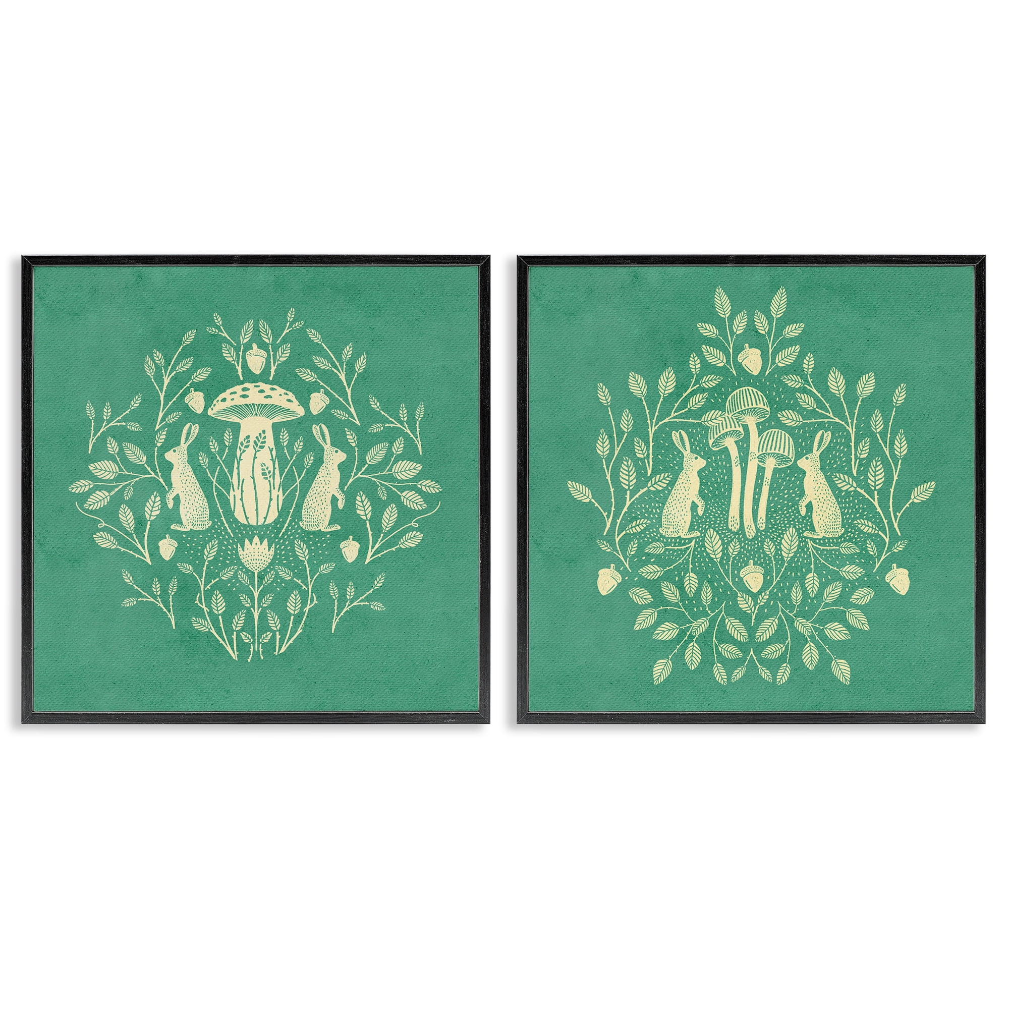 Stupell Industries Boho Symmetrical Rabbits Animals Painting Black Framed Art Print Wall Art, 12 x 12, Set of 2
