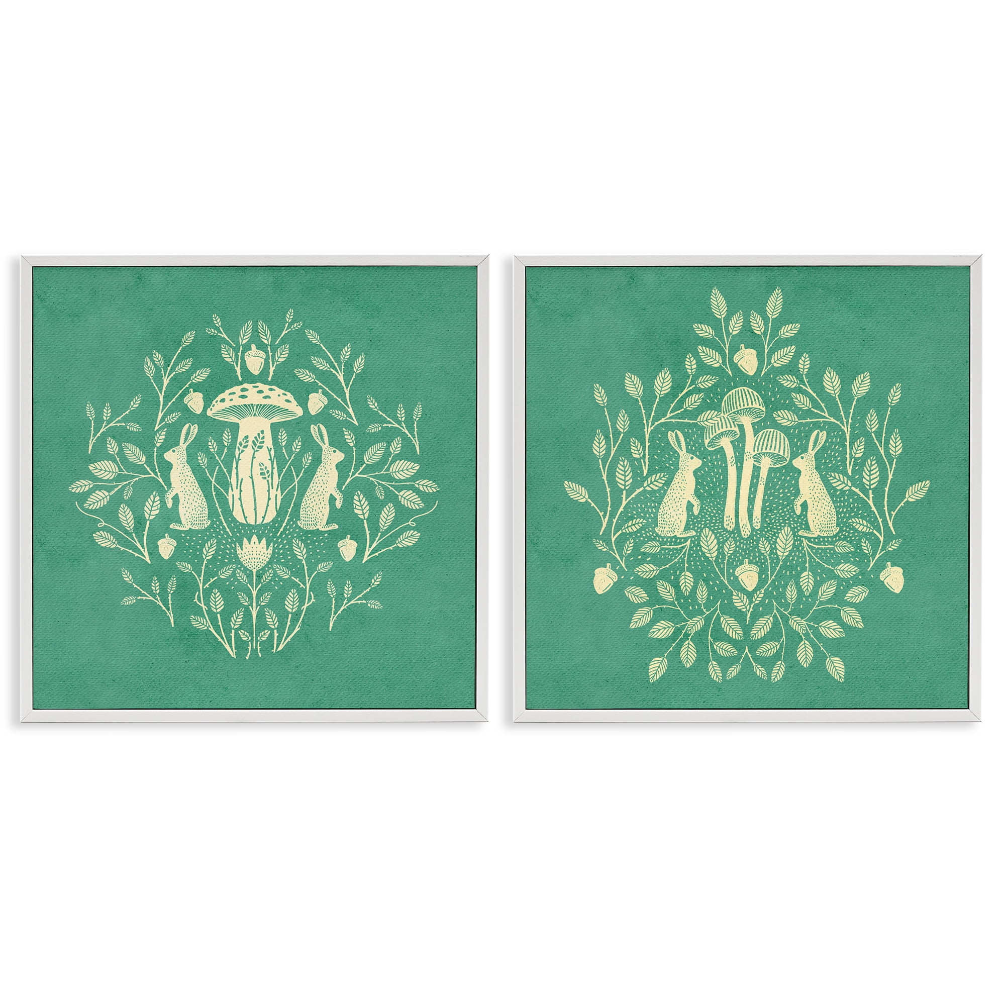 Stupell Industries Boho Symmetrical Rabbits Animals Painting White Framed Art Print Wall Art, 12 x 12, Set of 2