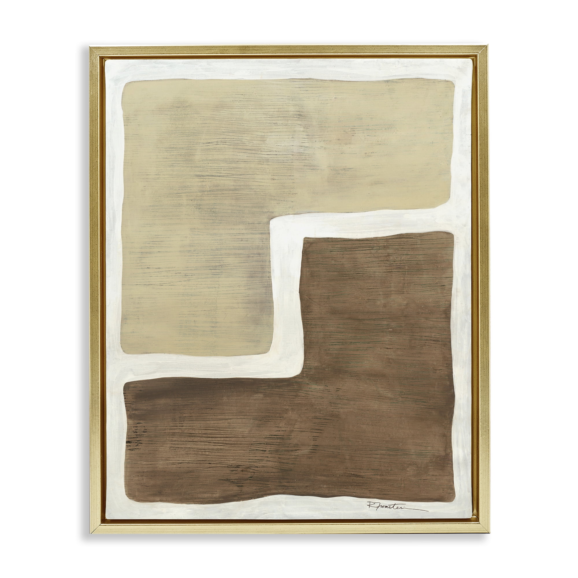 Stupell Industries Boho Symmetrical Shapes Abstract Painting Gold Floater Framed Canvas Art Print Wall Art, 17 x 21
