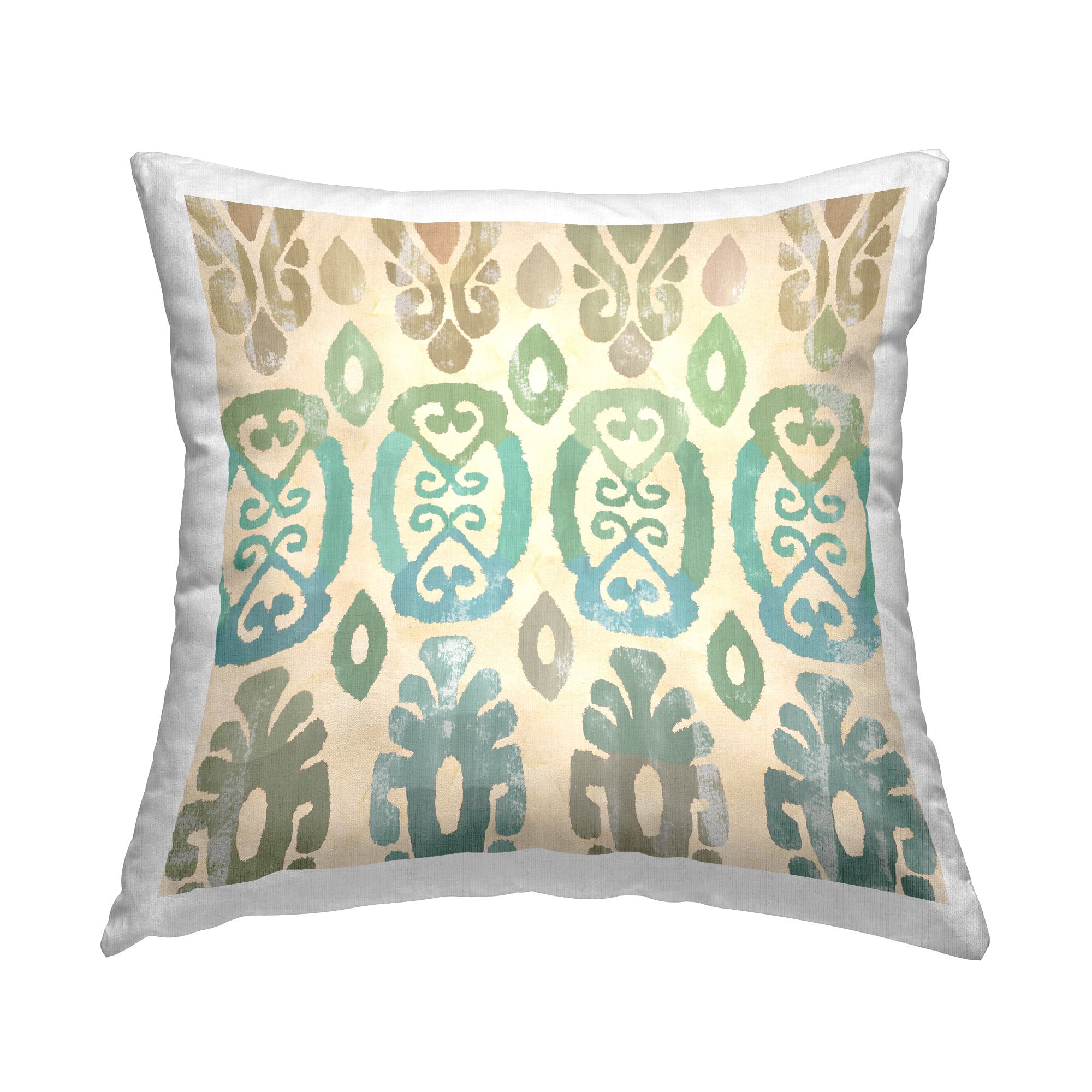 Stupell Industries Boho Teal Geometric Ikat Printed Throw Pillow Design by Flora Kouta