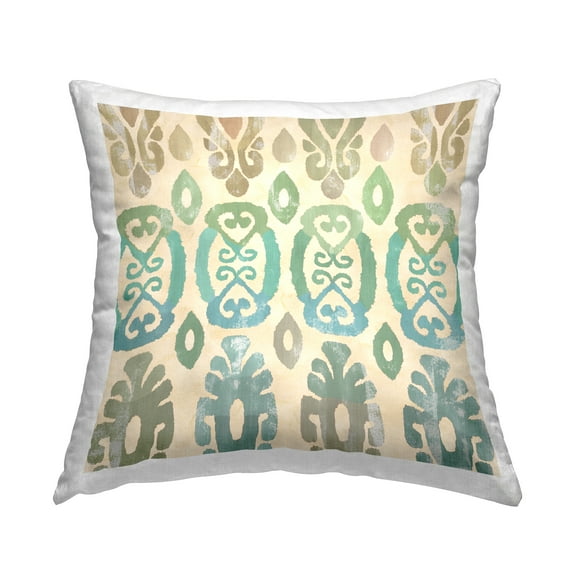 Stupell Industries Boho Teal Geometric Ikat Printed Throw Pillow Design by Flora Kouta