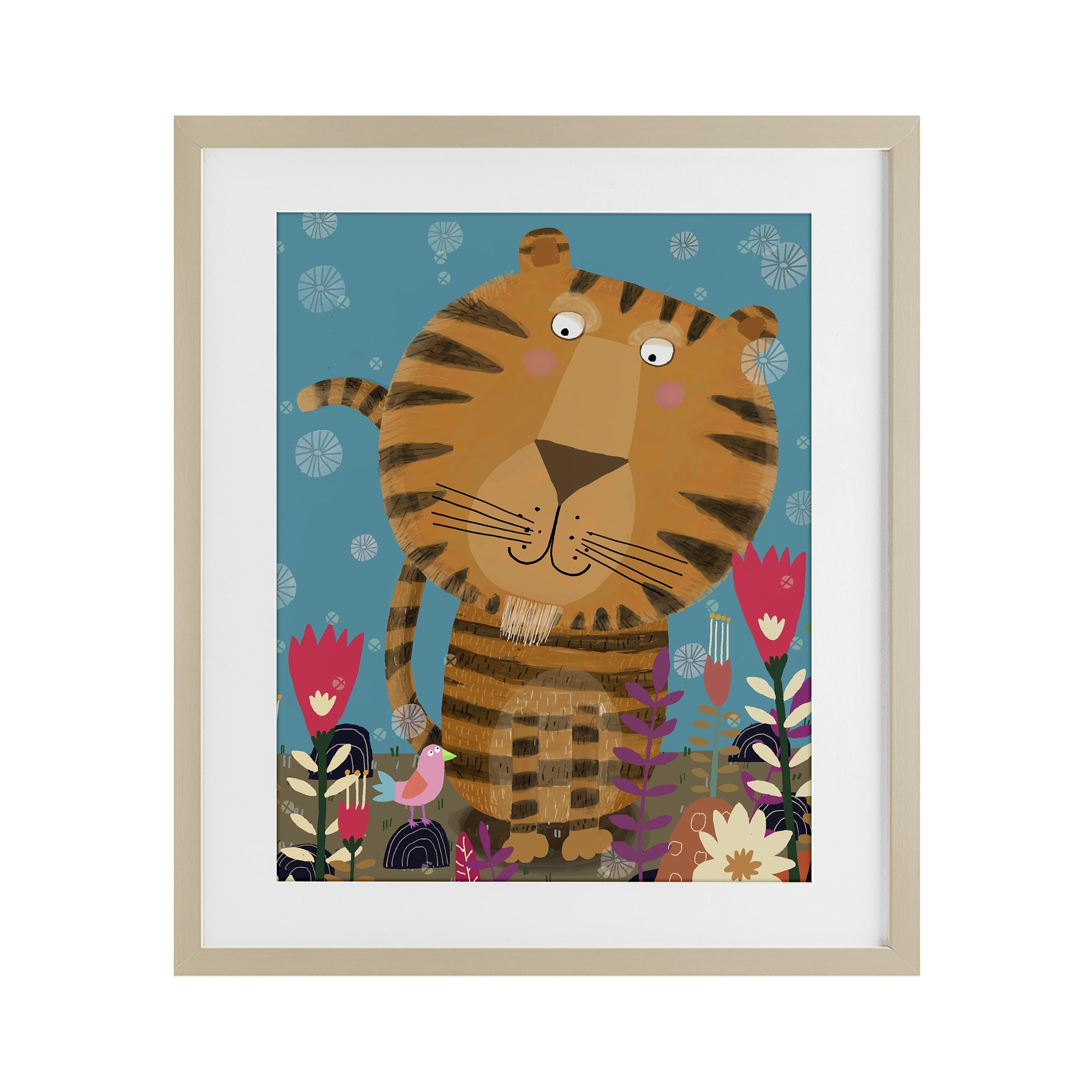 Stupell Industries Boho Tiger & Flowers Birch Framed Print Under Glass, design by Carla Daly