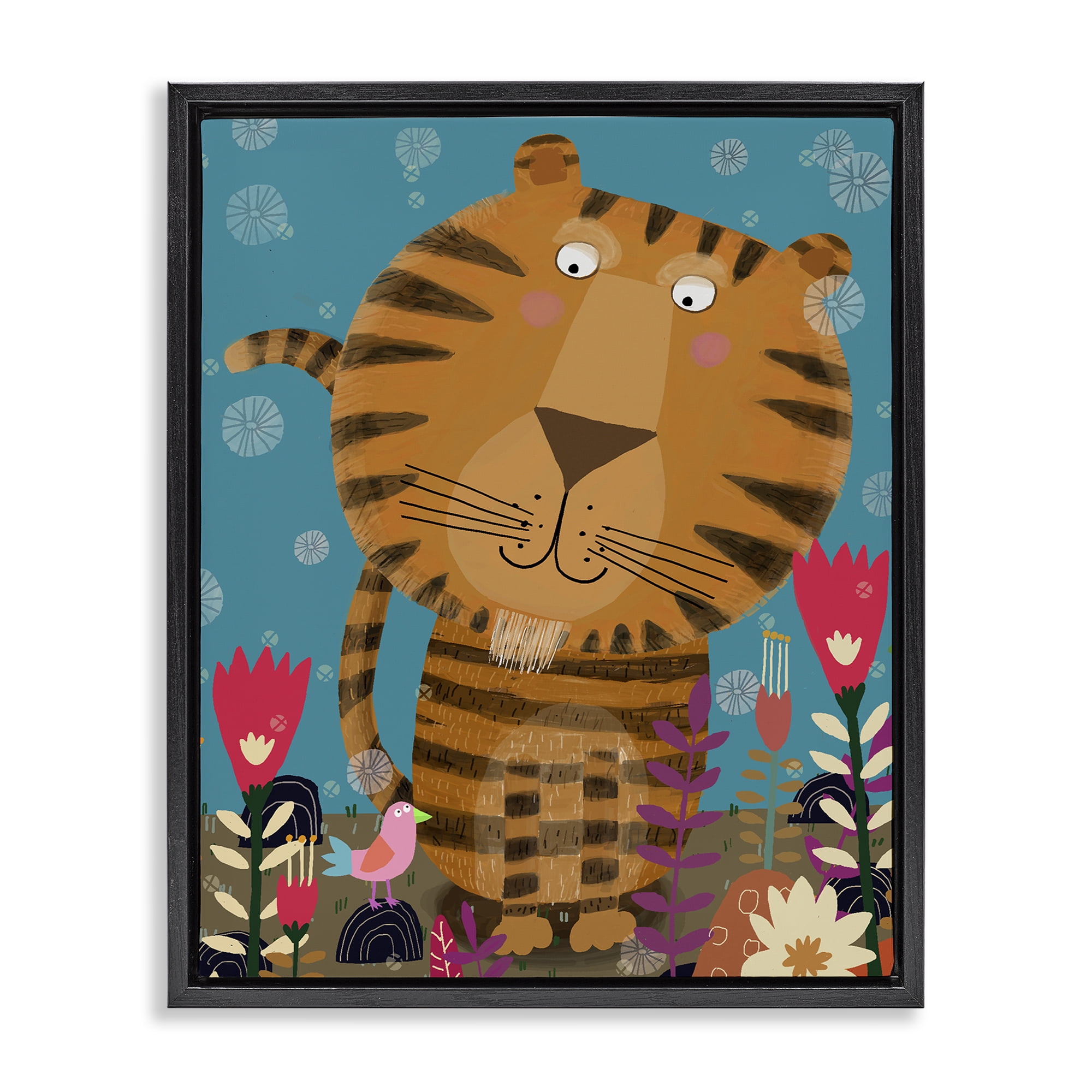 Stupell Industries Boho Tiger & Flowers Black Framed Floater Canvas Wall Art, design by Carla Daly