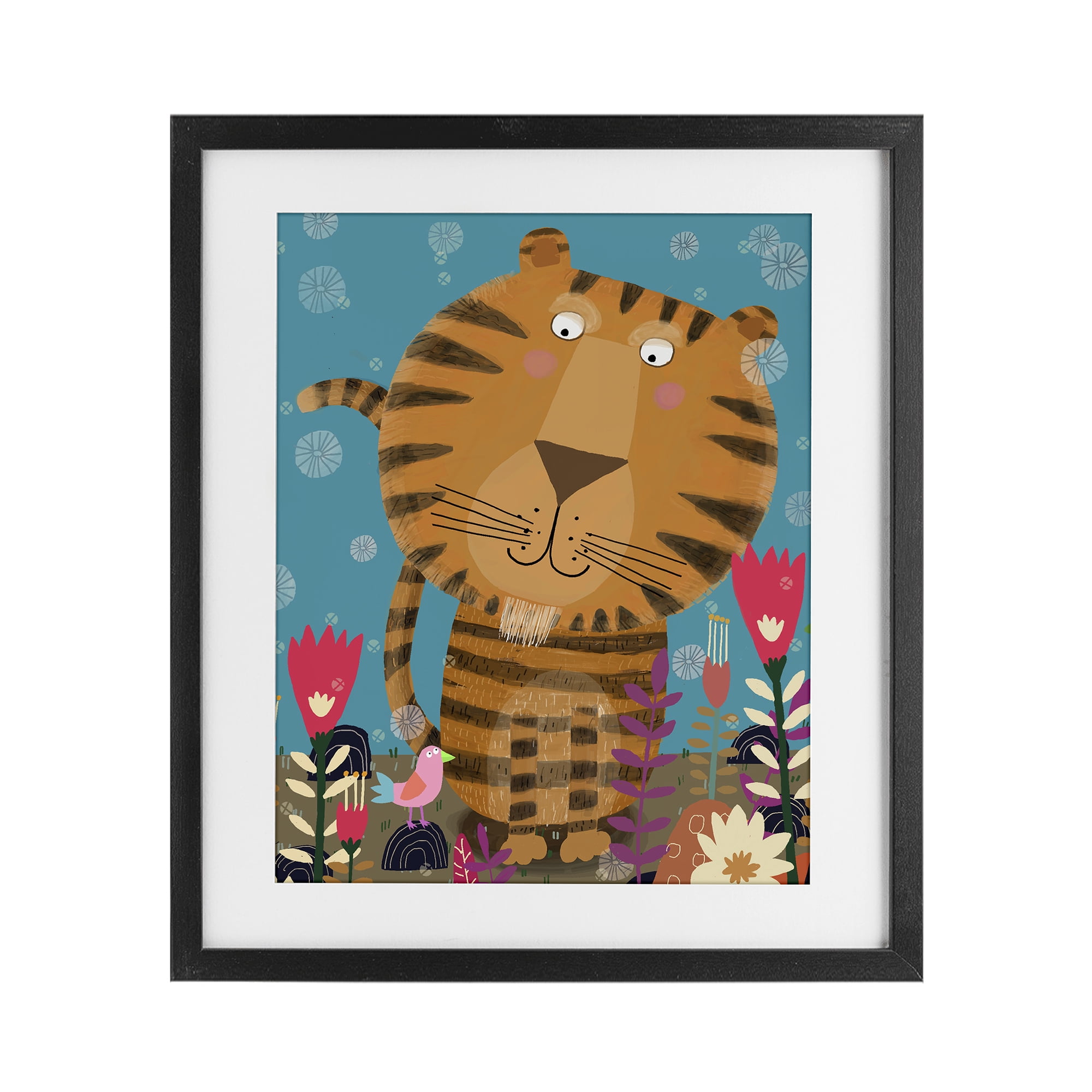 Stupell Industries Boho Tiger & Flowers Black Framed Print Under Glass, design by Carla Daly