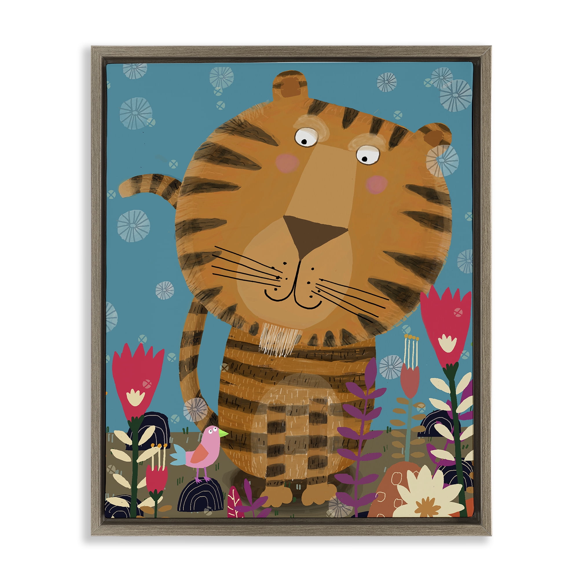 Stupell Industries Boho Tiger & Flowers Brown Framed Floater Canvas Wall Art, design by Carla Daly