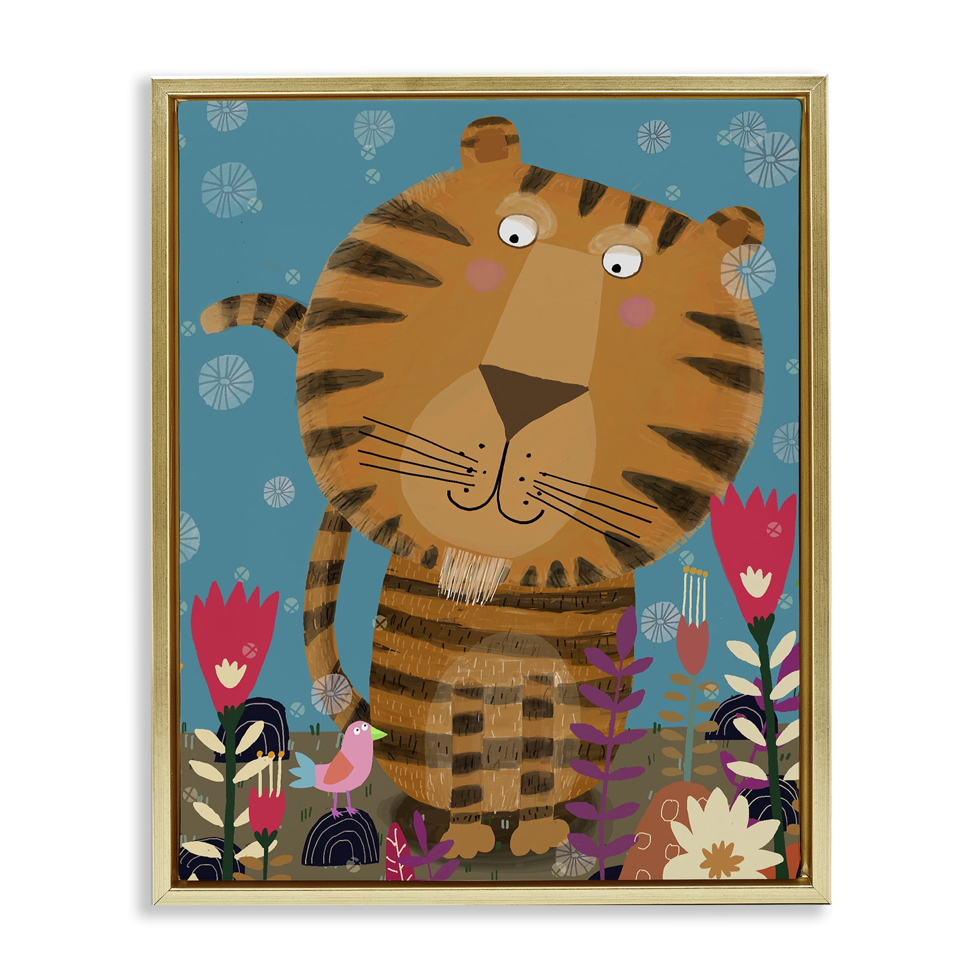 Stupell Industries Boho Tiger & Flowers Gold Framed Floater Canvas Wall Art, design by Carla Daly