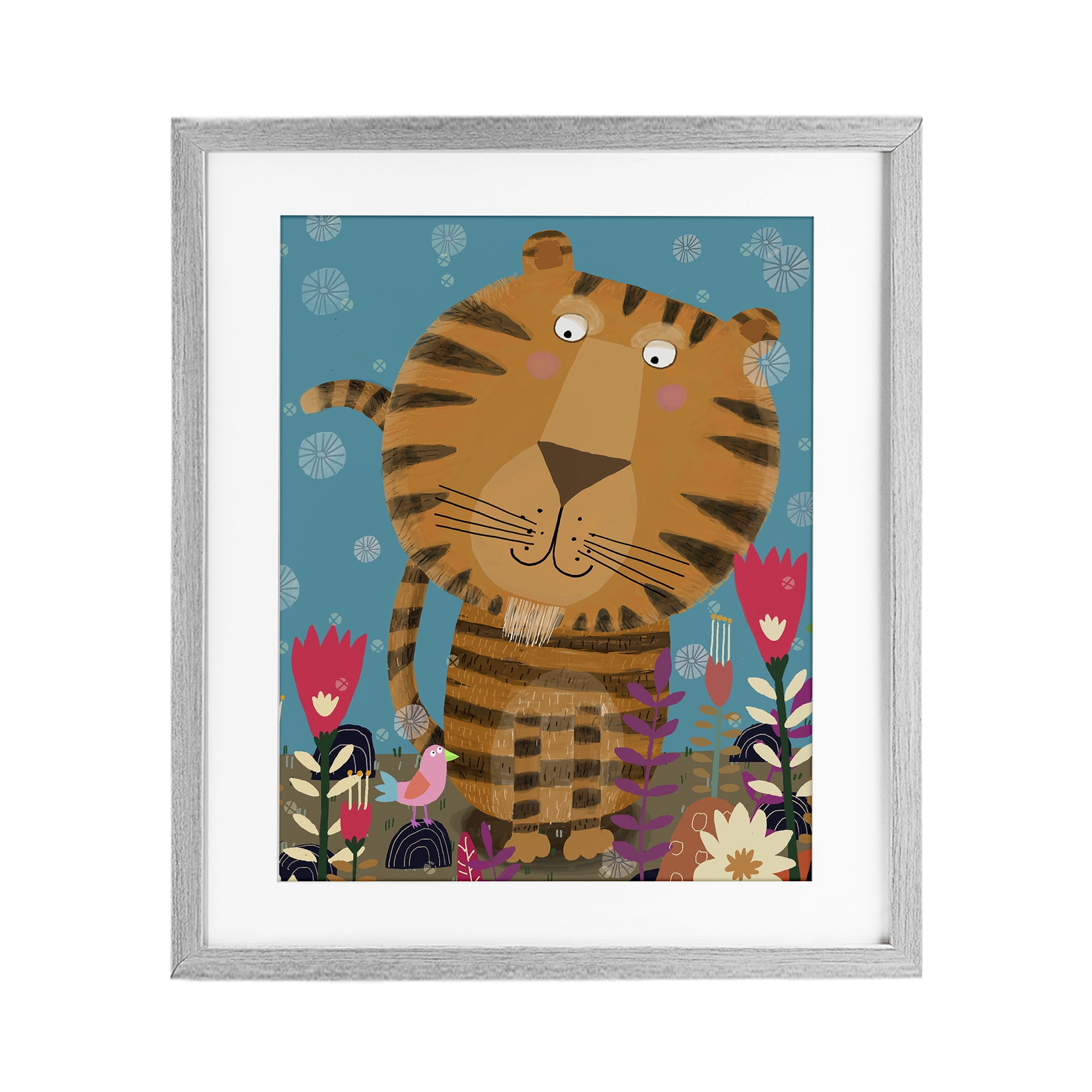 Stupell Industries Boho Tiger & Flowers Gray Framed Print Under Glass, design by Carla Daly