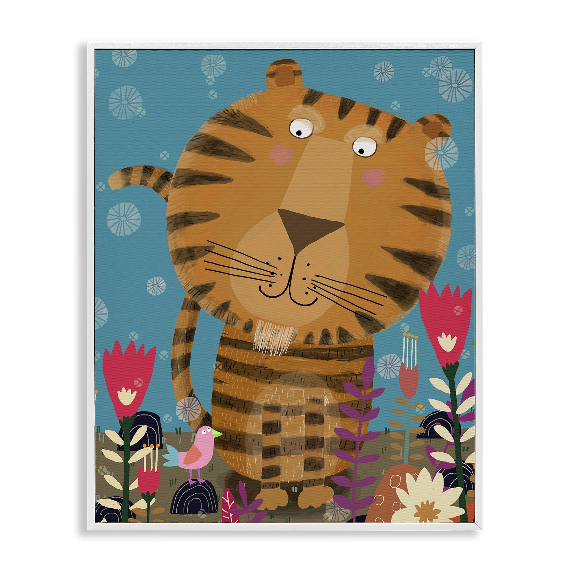 Stupell Industries Boho Tiger & Flowers White Framed Giclee Art, design by Carla Daly