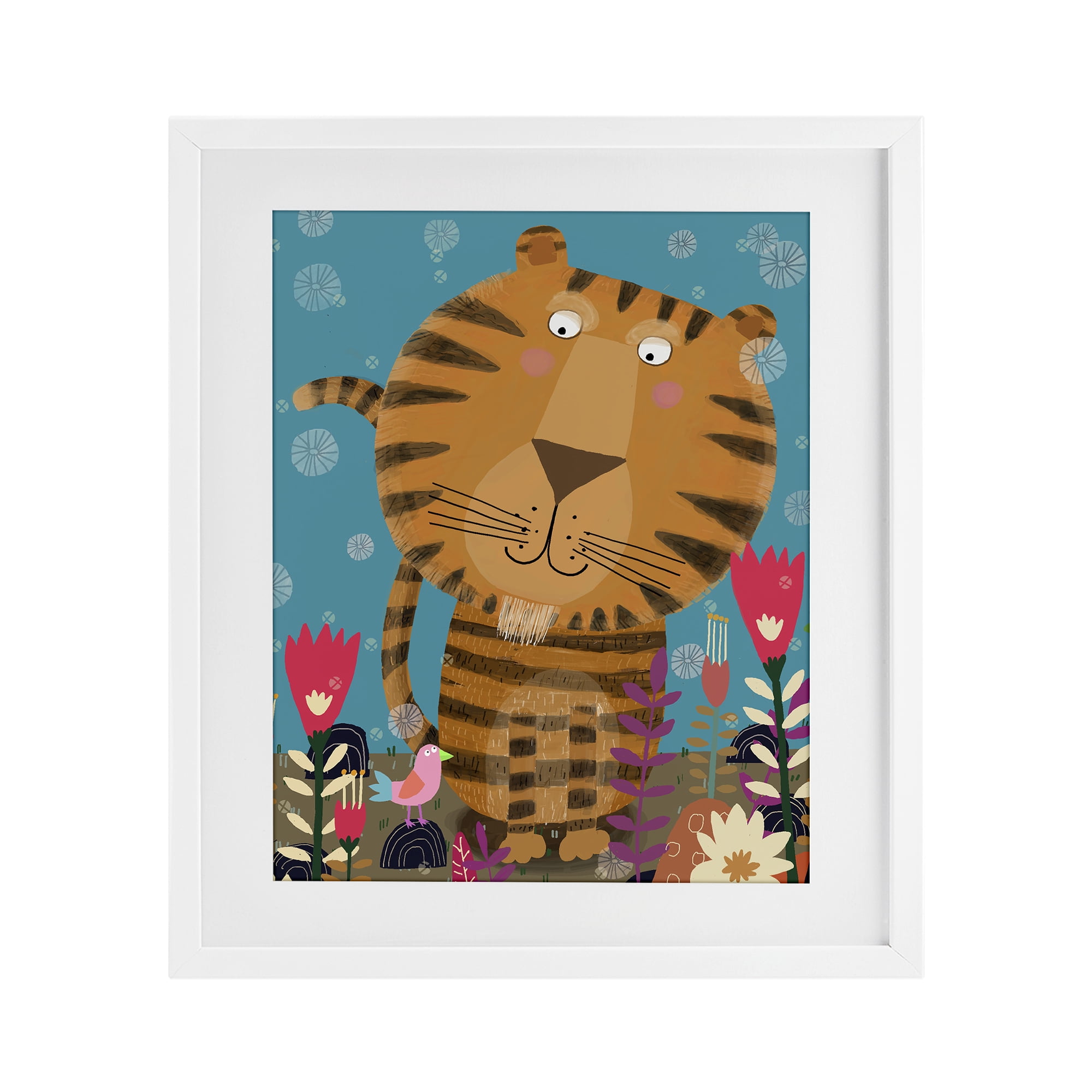 Stupell Industries Boho Tiger & Flowers White Framed Print Under Glass, design by Carla Daly