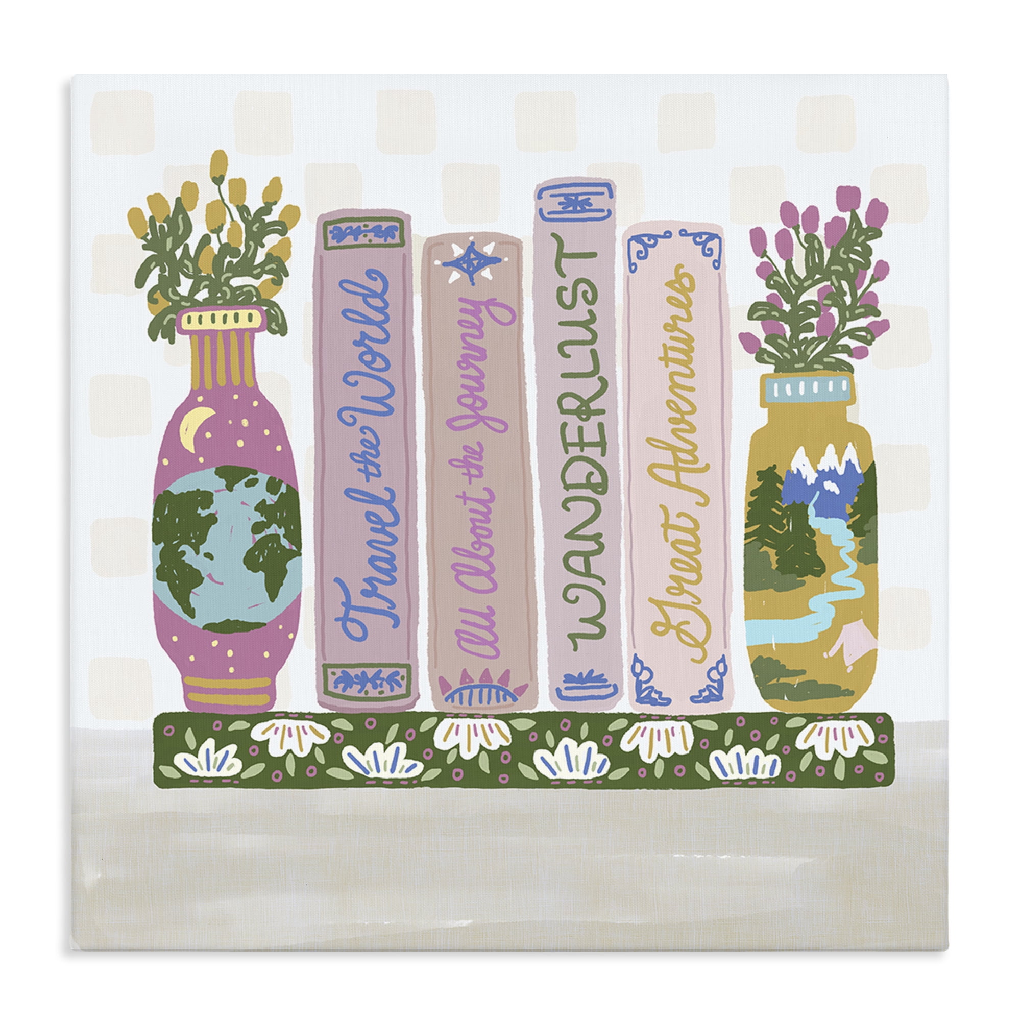 Stupell Industries Boho Travel Books Shelf Canvas Wall Art, design by Connie Summers