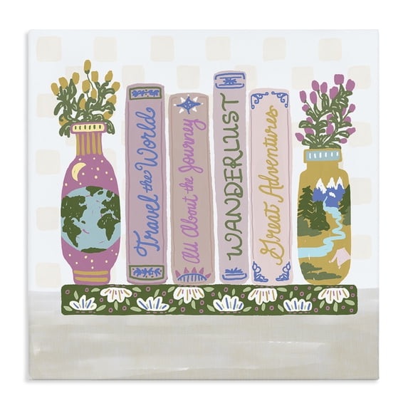 Stupell Industries Eclectic Boho Travel Books Shelf Canvas Art, 17 x 17, by Connie Summers