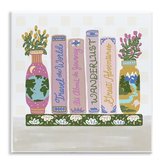 Stupell Industries Boho Travel Books Shelf Wall Plaque Art, design by Connie Summers