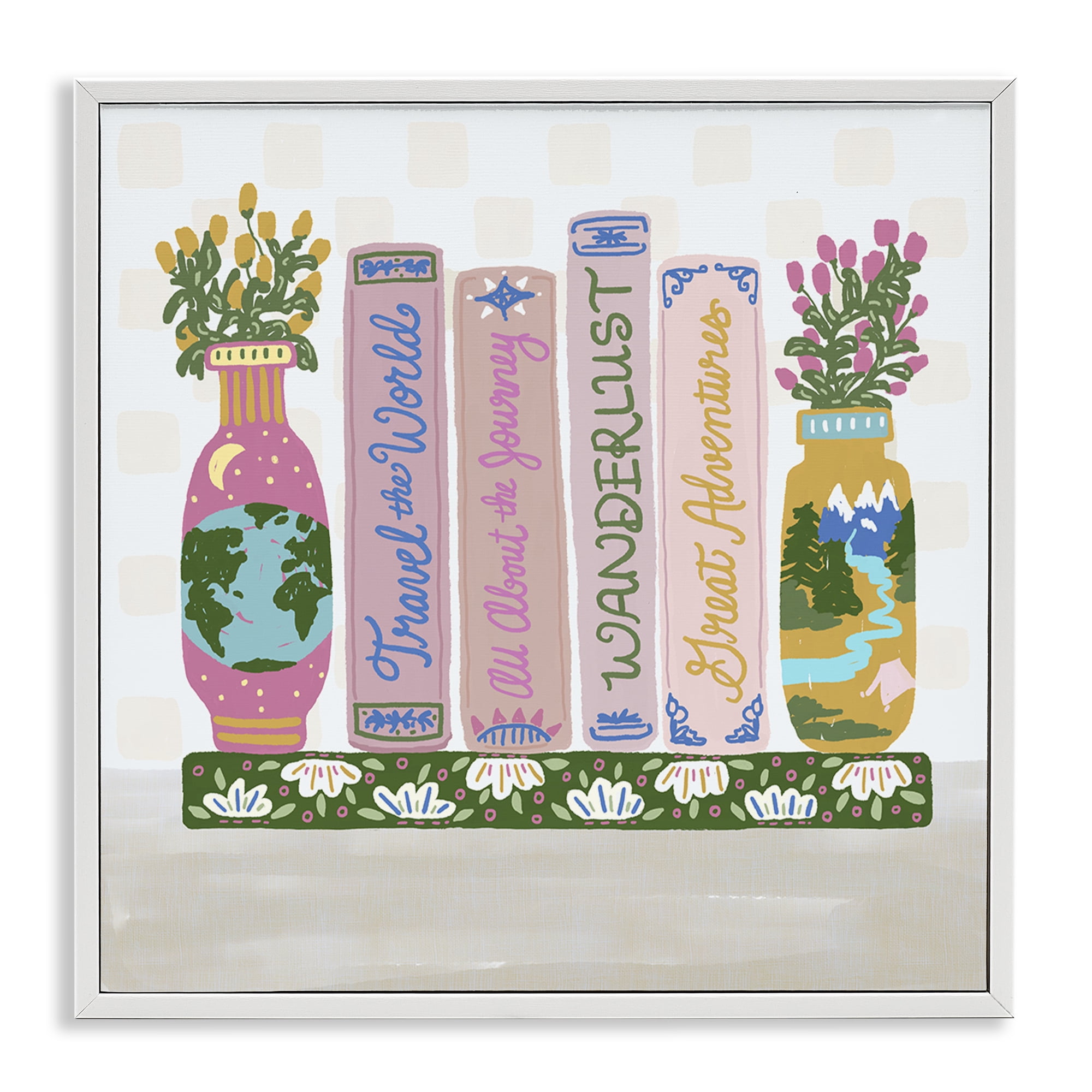 Stupell Industries Boho Travel Books Shelf White Framed Giclee Art, design by Connie Summers