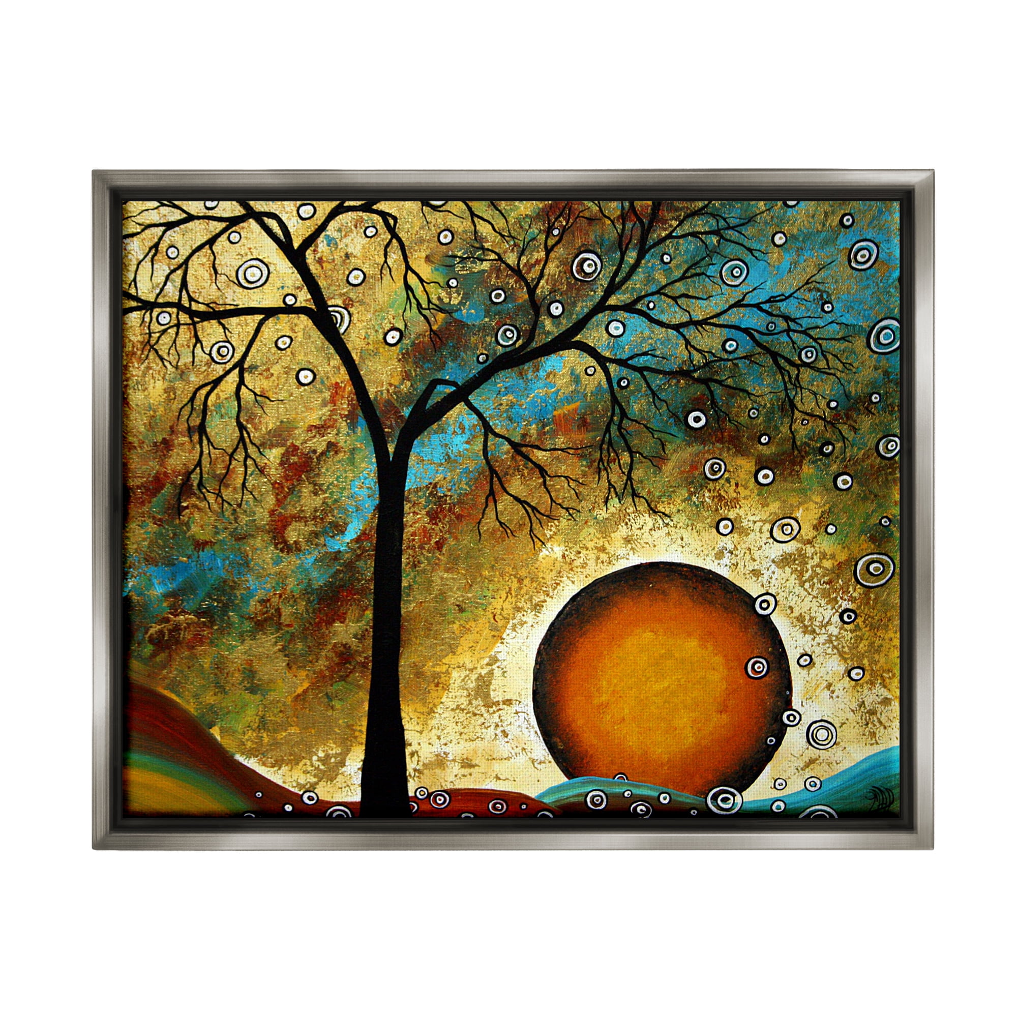 Stupell Industries Boho Tree Scenery Abstract Painting Gray Floater Framed Art Print Wall Art, 31 x 25