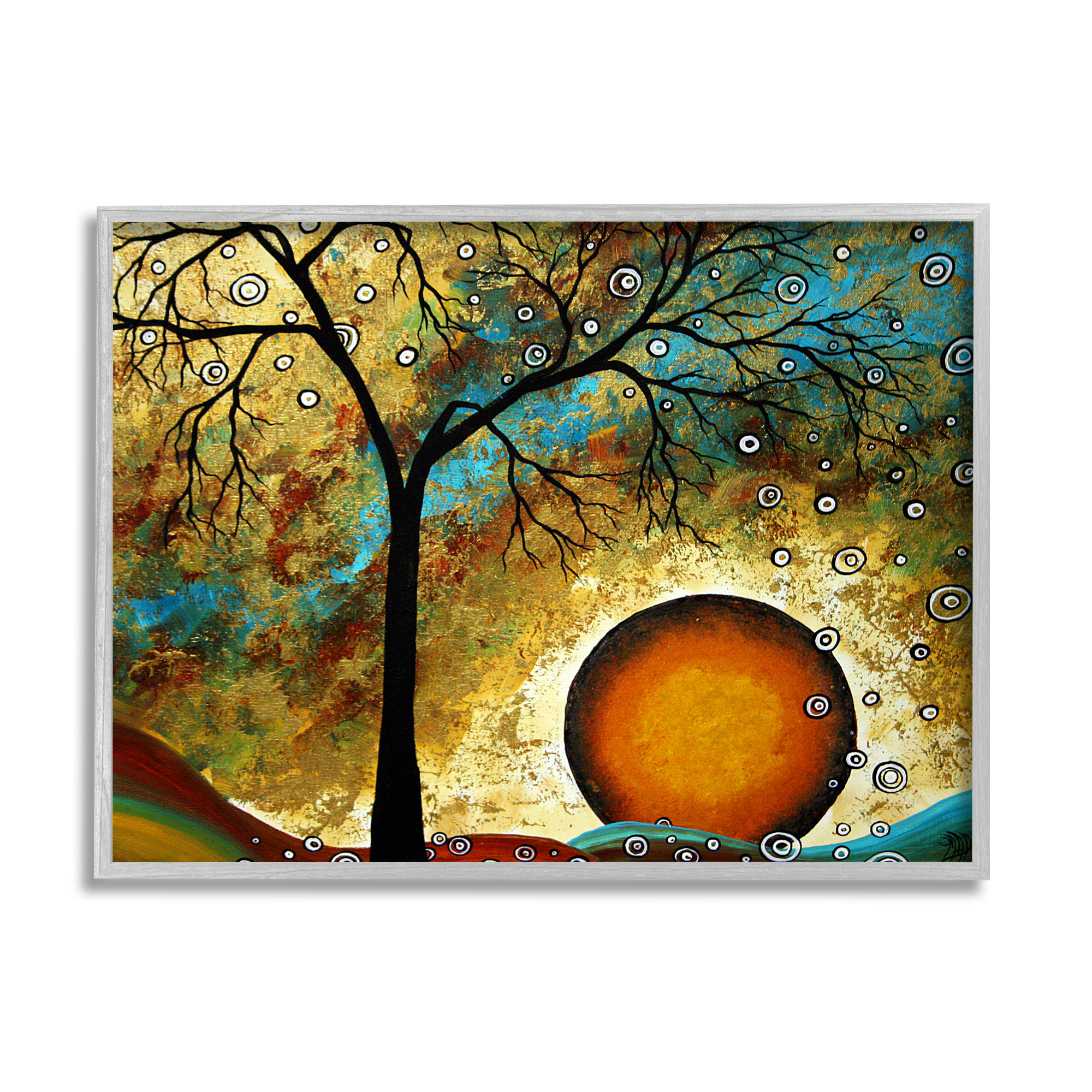 Stupell Industries Boho Tree Scenery Abstract Painting Gray Framed Art Print Wall Art, 20 x 16