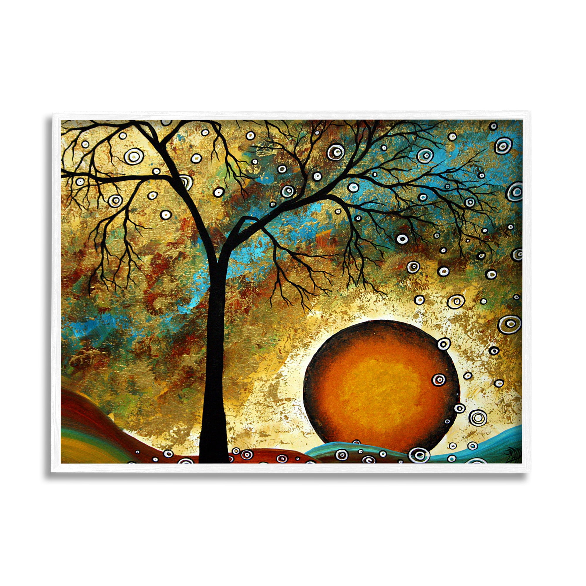 Stupell Industries Boho Tree Scenery Abstract Painting White Framed Art Print Wall Art, 14 x 11