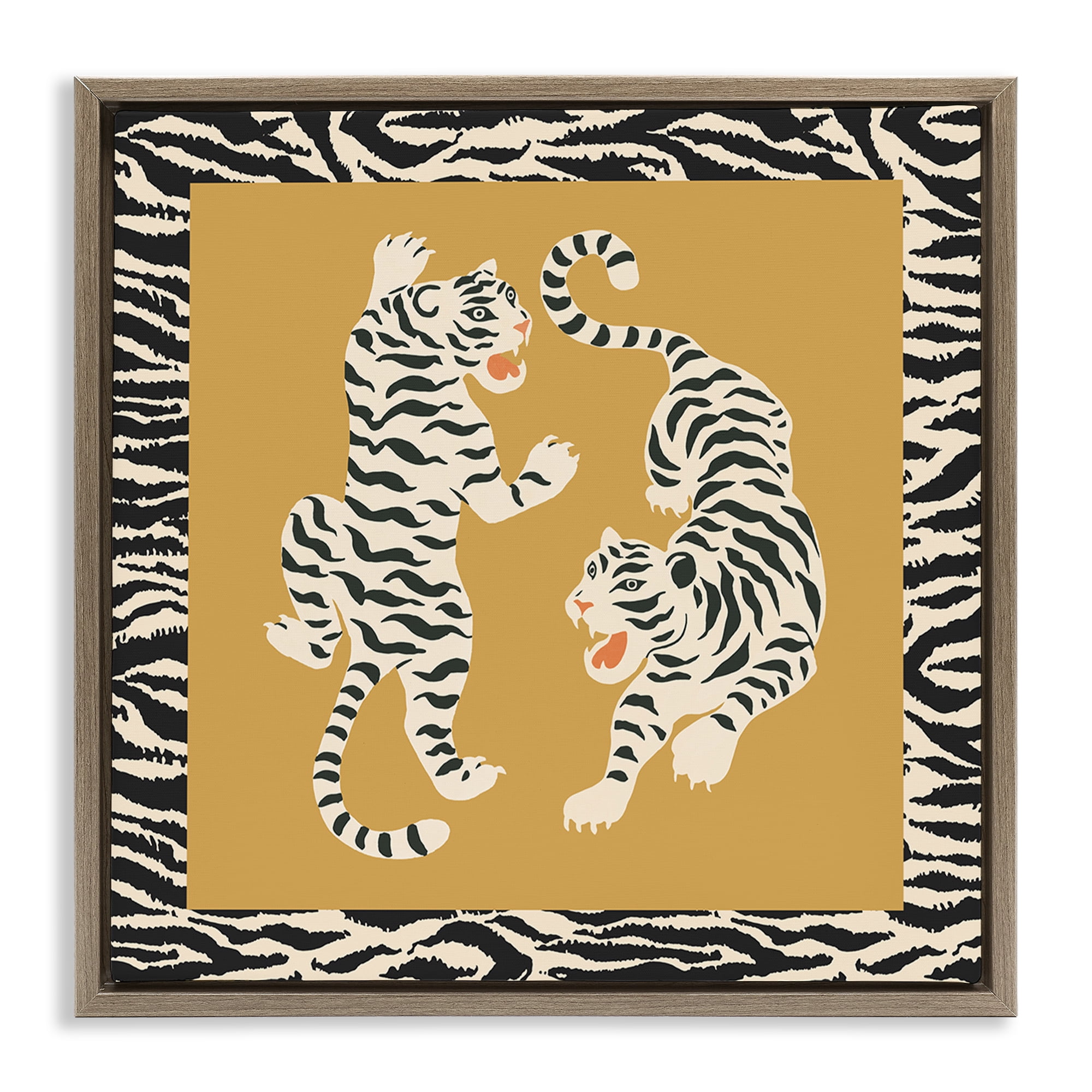 Stupell Industries Boho Twin Tiger Stripes Brown Framed Floater Canvas Wall Art, design by Karolina Sato