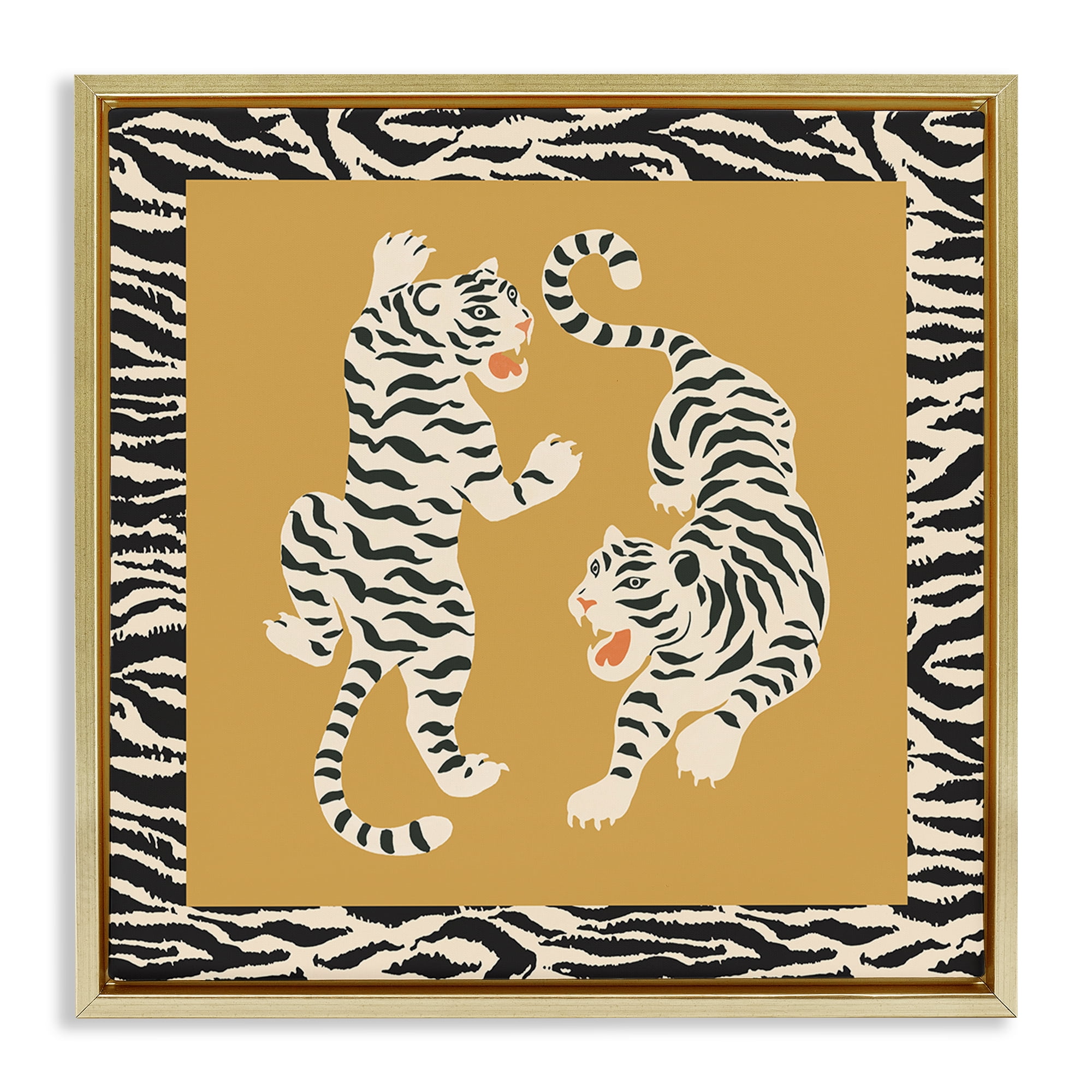 Stupell Industries Boho Twin Tiger Stripes Gold Framed Floater Canvas Wall Art, design by Karolina Sato
